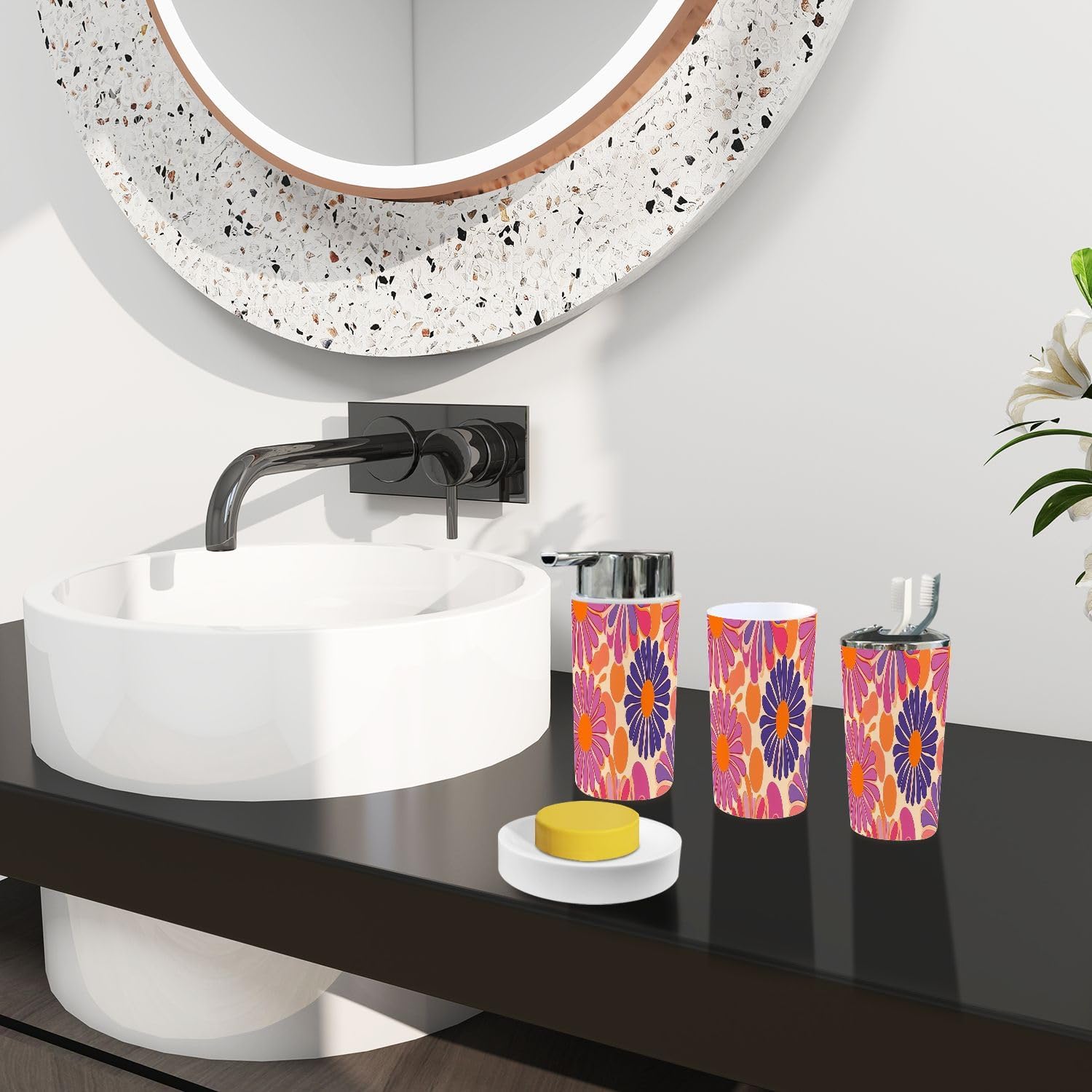 Boho Daisy Flower Bathroom 6-Piece Accessory Set