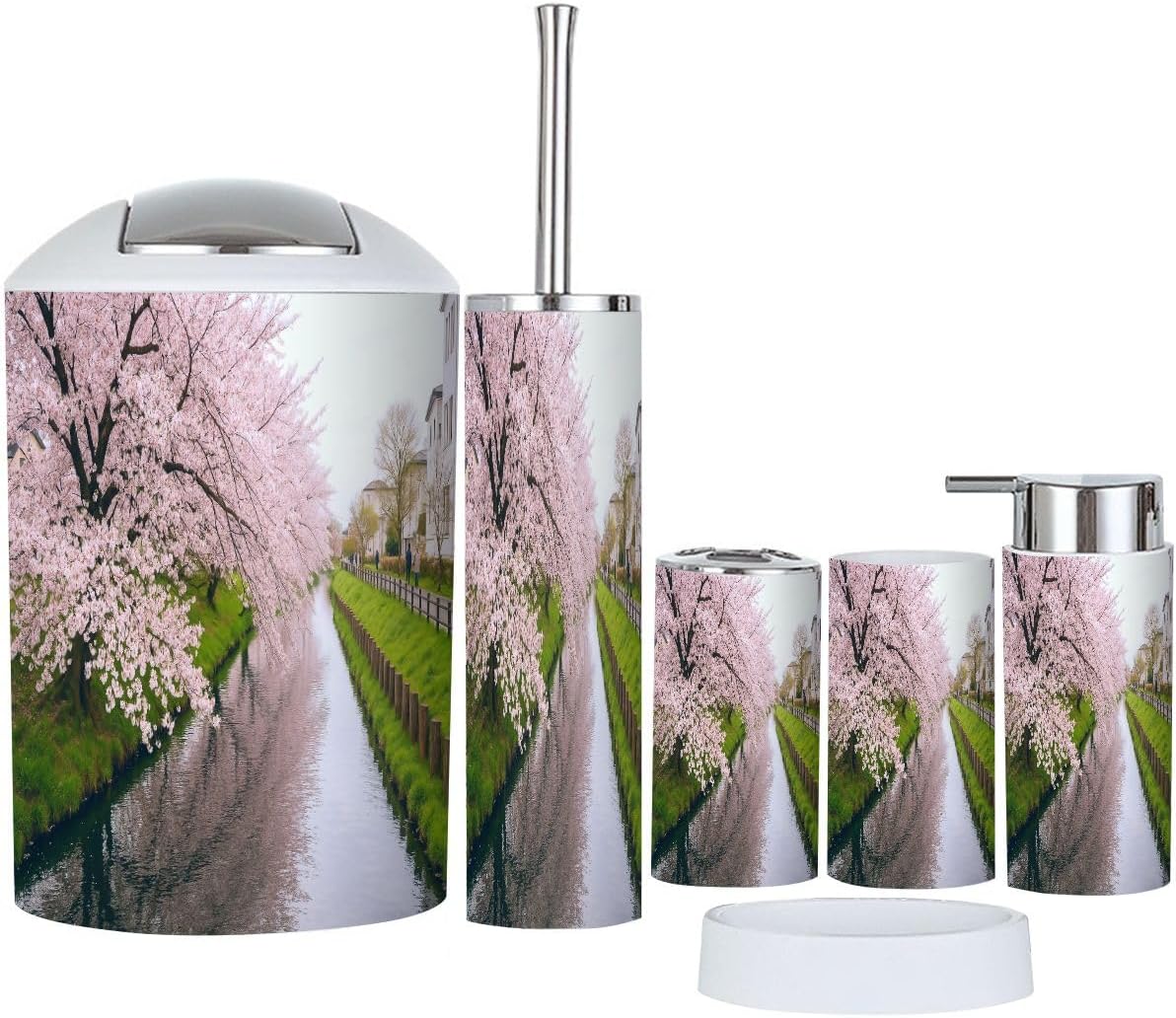 Boho Cherry Blossom Bathroom Accessory Set 6 Piece
