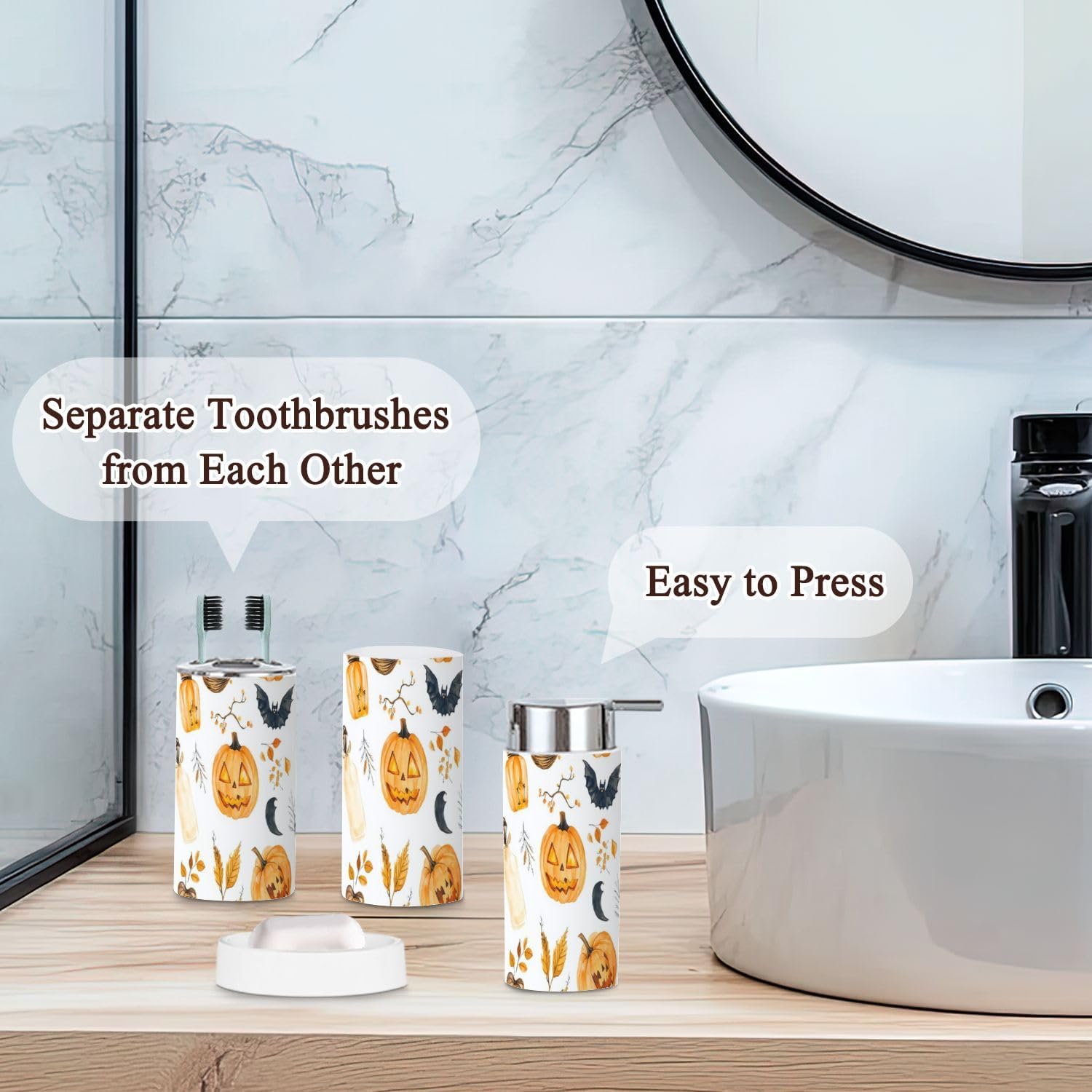 6 Piece Bathroom Accessories Set for Halloween and Thanksgiving
