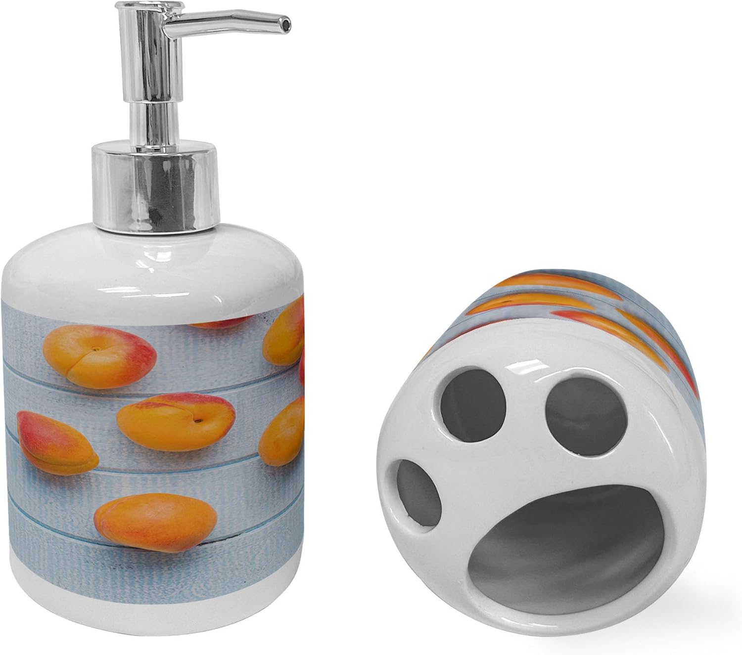 Ambesonne Fruit Soap Dispenser Toothbrush Holder Set