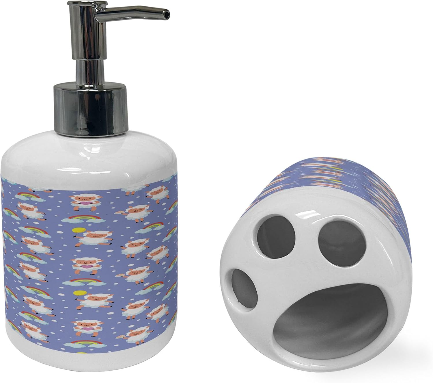 Ambesonne Funny Lamb Soap Toothbrush Holder Set 2 Pcs
