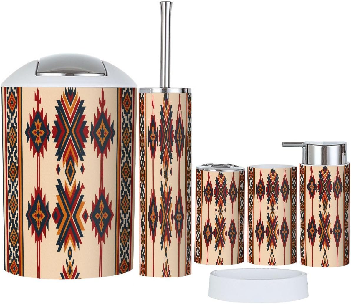 Boho Navajo Tribal Bathroom Accessory Set 6 Piece