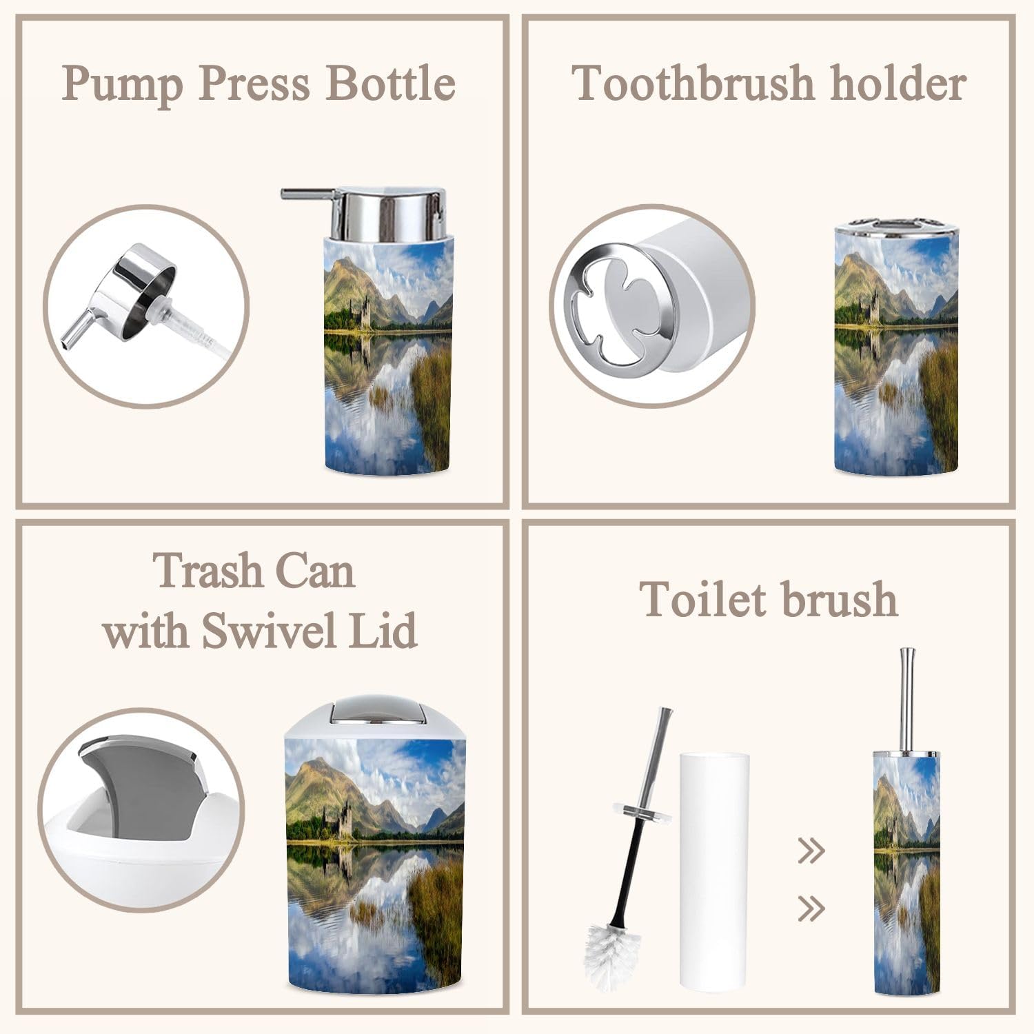 6-Piece Bathroom Accessories Set with Boho Decor
