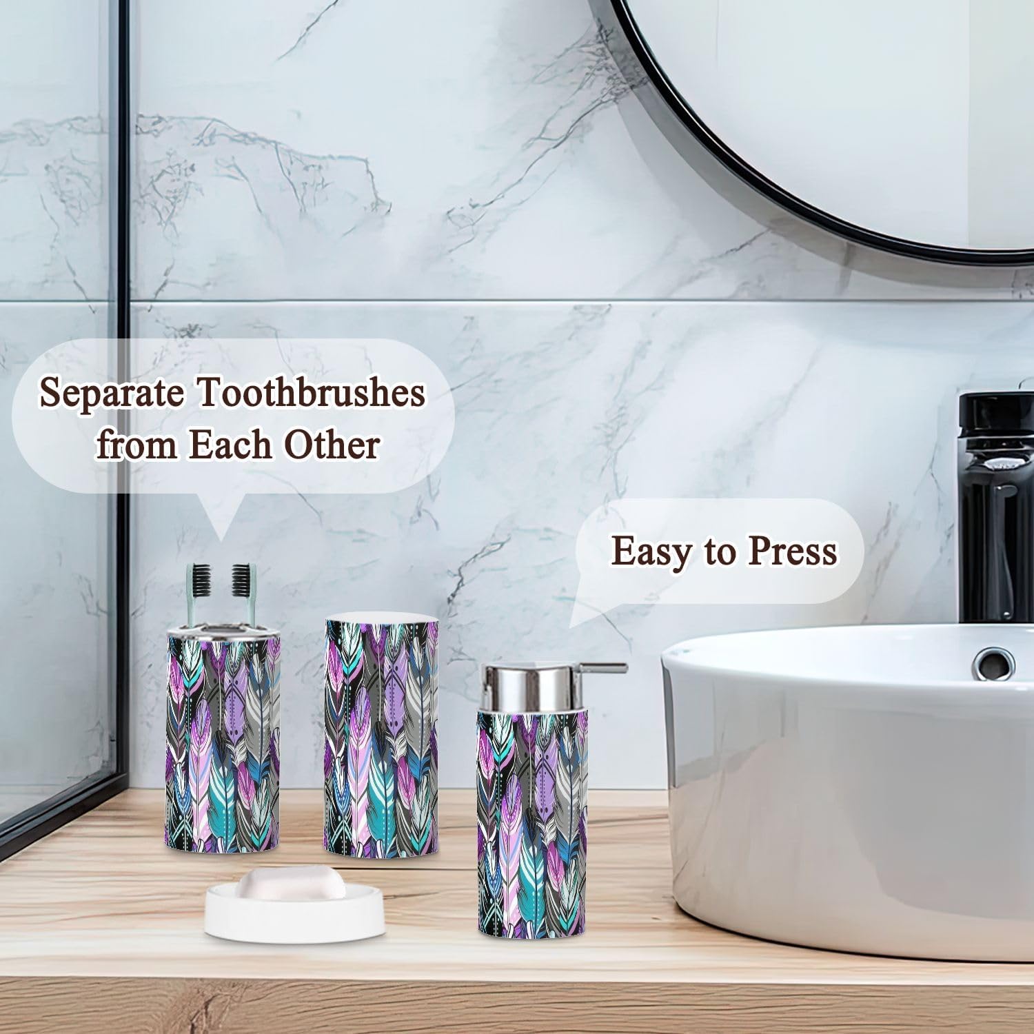 6 Pcs Modern Bathroom Accessories Set with Decorative Elements