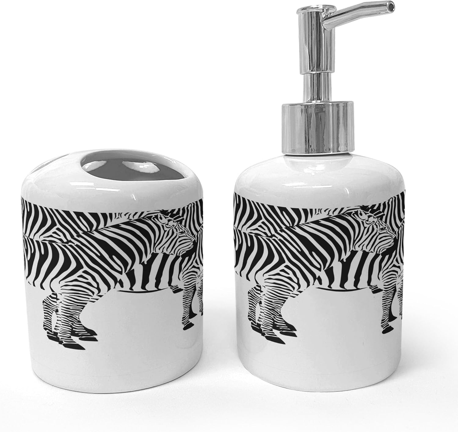 Ambesonne Savannah Soap Toothbrush Holder Set Zebra Print 2 Pcs Ceramic