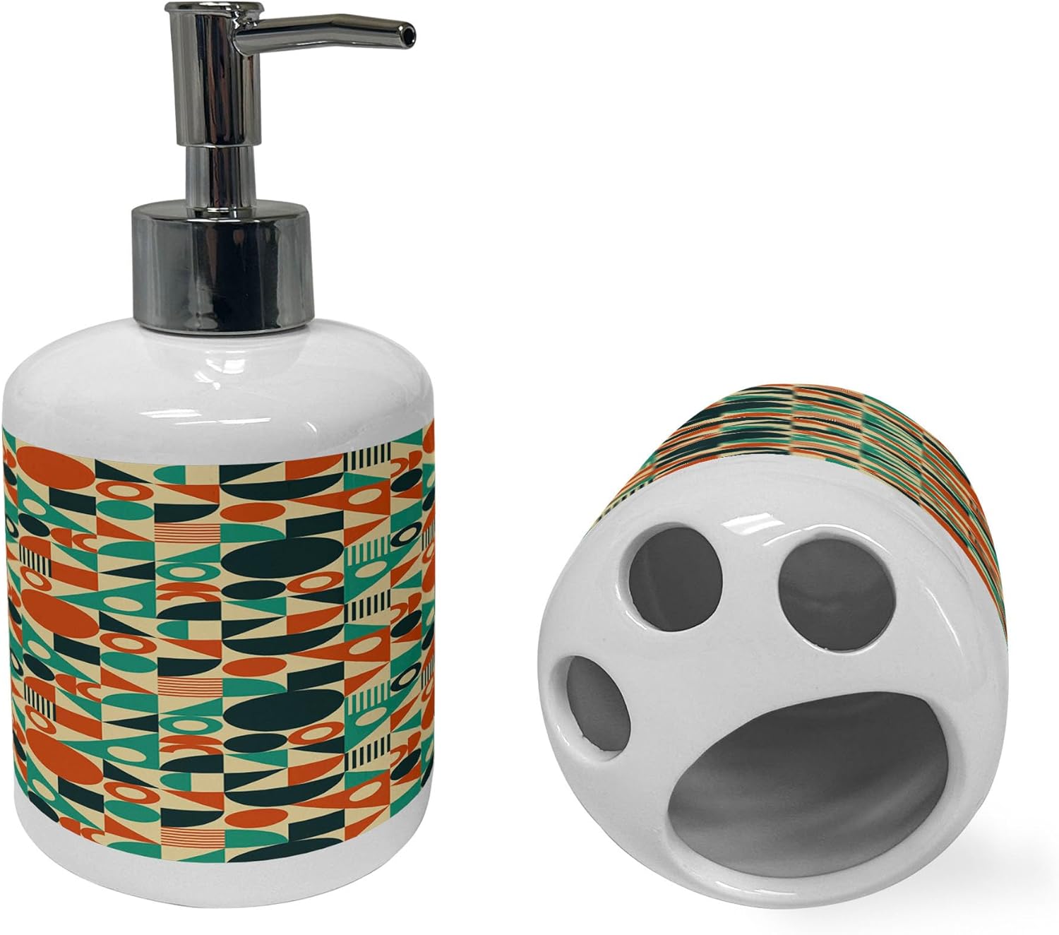Ambesonne Geometric Soap Toothbrush Holder Set 2 Pcs Mid-Century Style