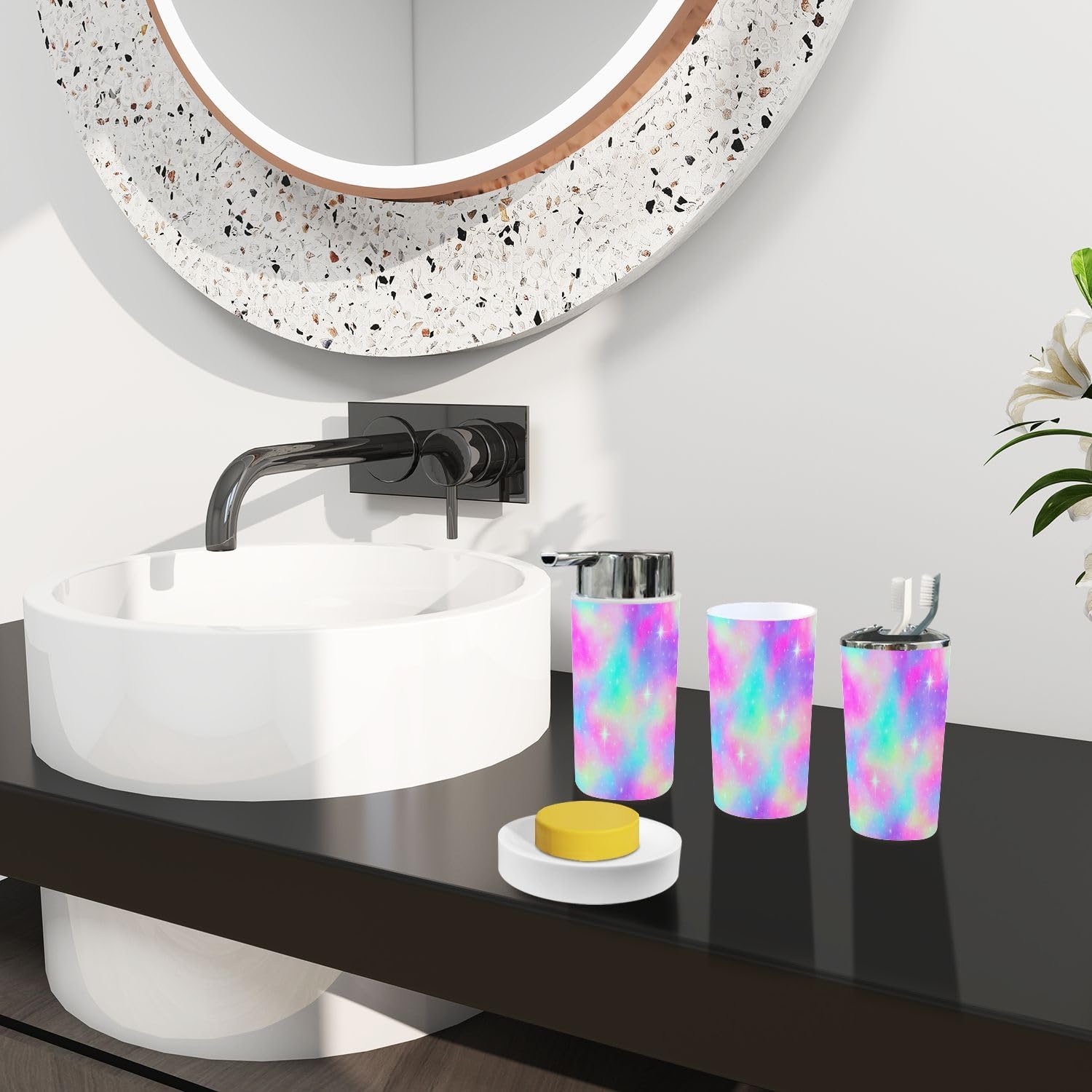 Boho Rainbow Bathroom Accessory Set 6 Piece 1