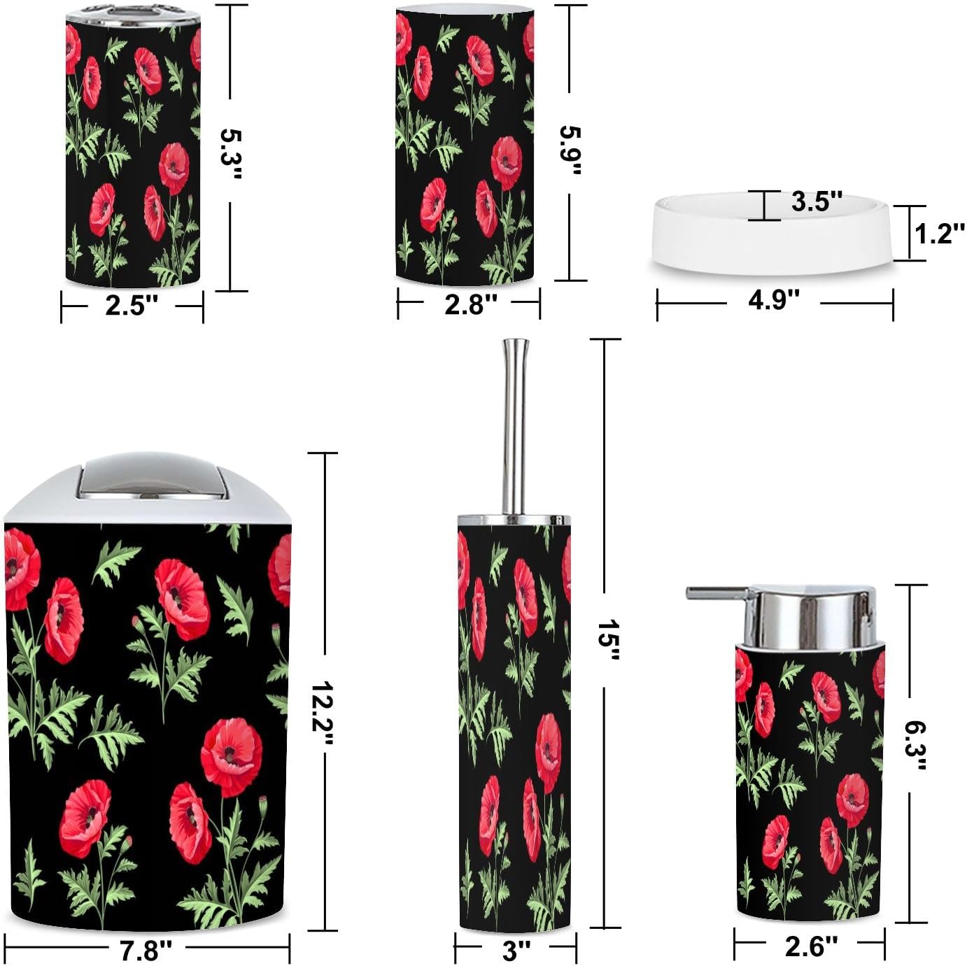 6 Piece Boho Bathroom Accessories Set with Flowers 1