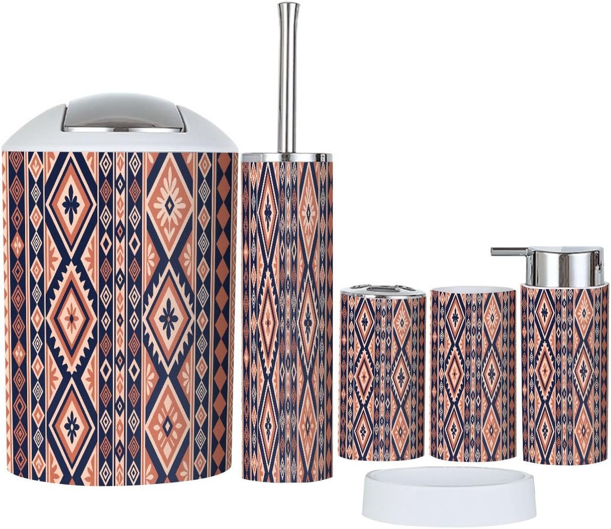 Boho Ethnic Bathroom Accessory Set 6 Piece