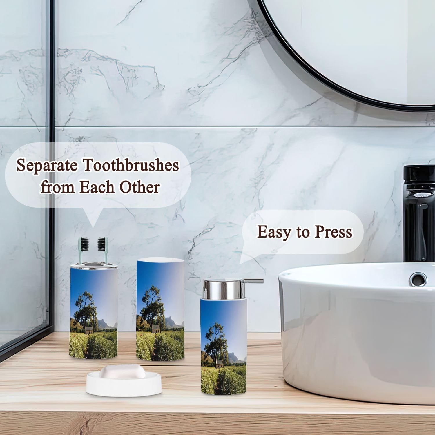 6 Piece Farmhouse Bathroom Accessories Set with Lavender Fields Design