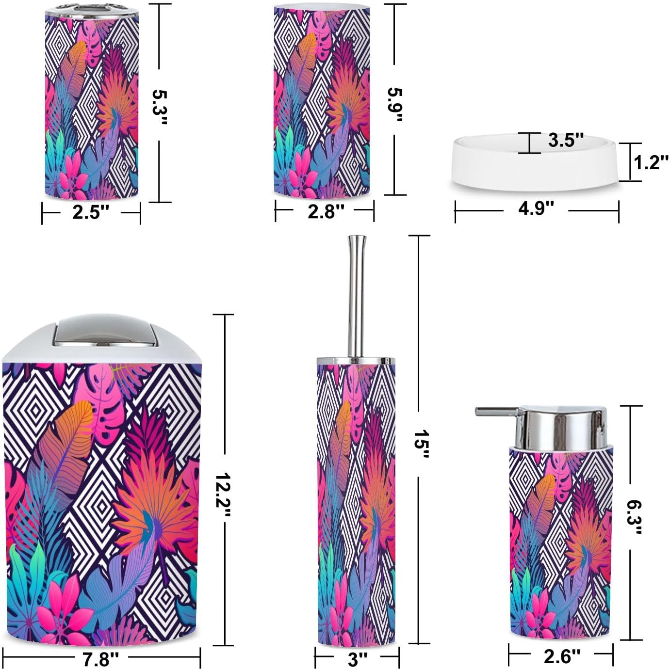 6 Piece Bathroom Accessories Set Exotic Leaves