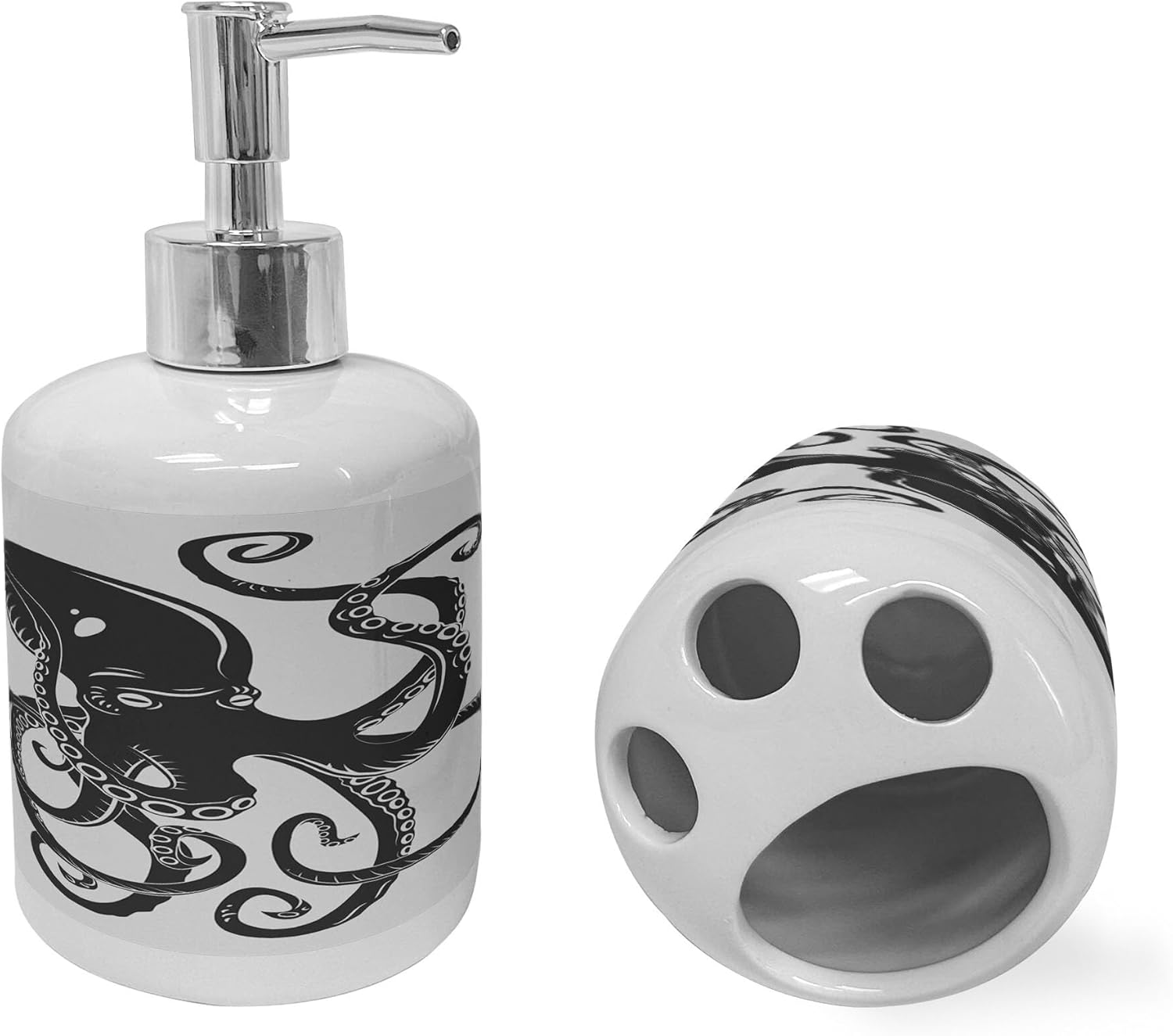 Ambesonne Octopus Soap Dispenser Toothbrush Holder Set 1