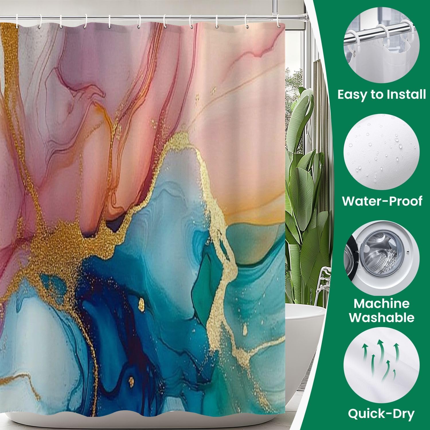 4 Piece Shower Curtain Set with Non-Slip Mats