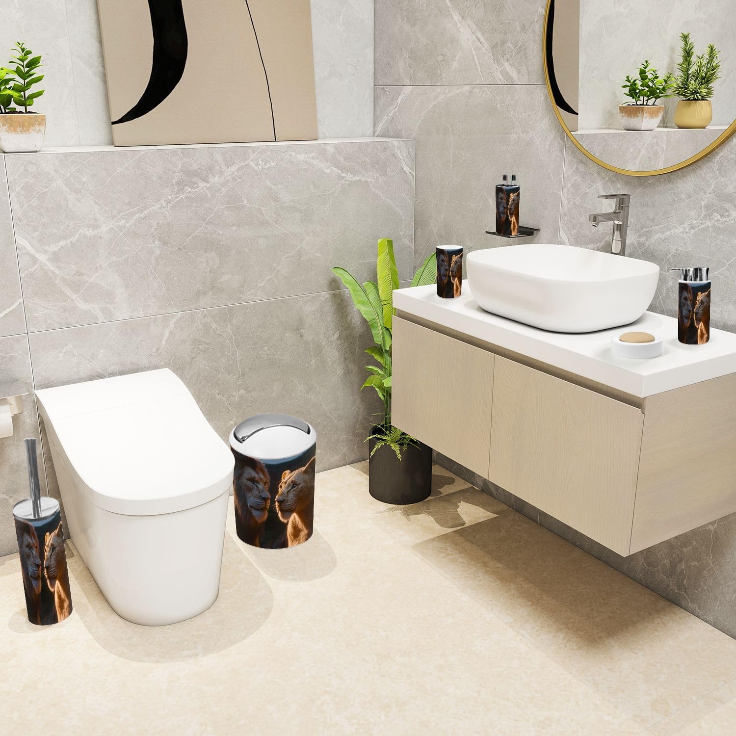 6-Piece Bathroom Accessories Set with Majestic Lions