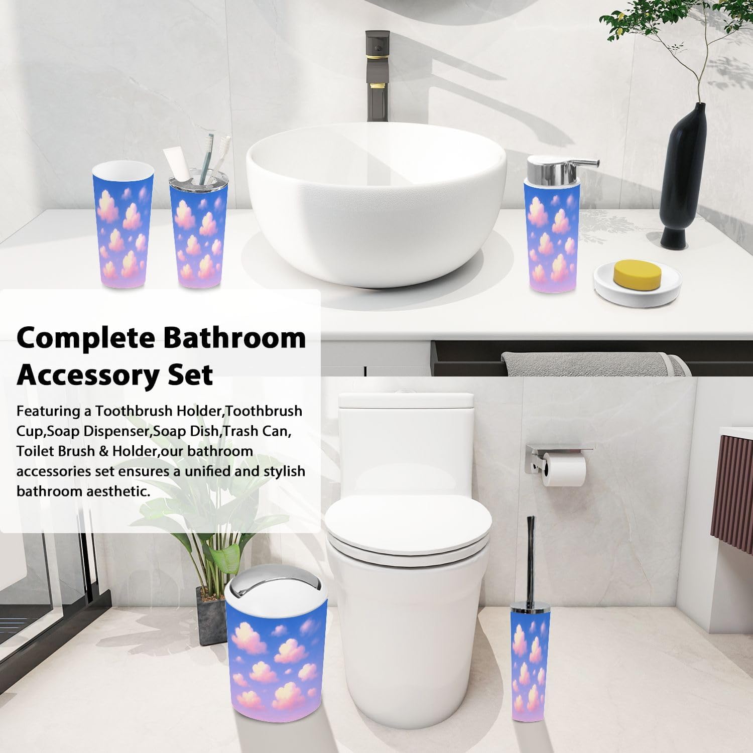 TRANQDEHOM 6 Piece Boho Bathroom Accessory Set