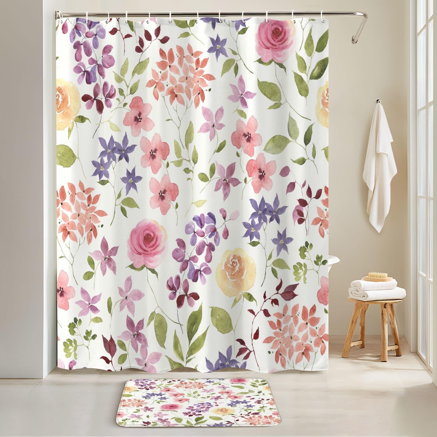 4-Piece Shower Curtain Set with Rugs and Mats