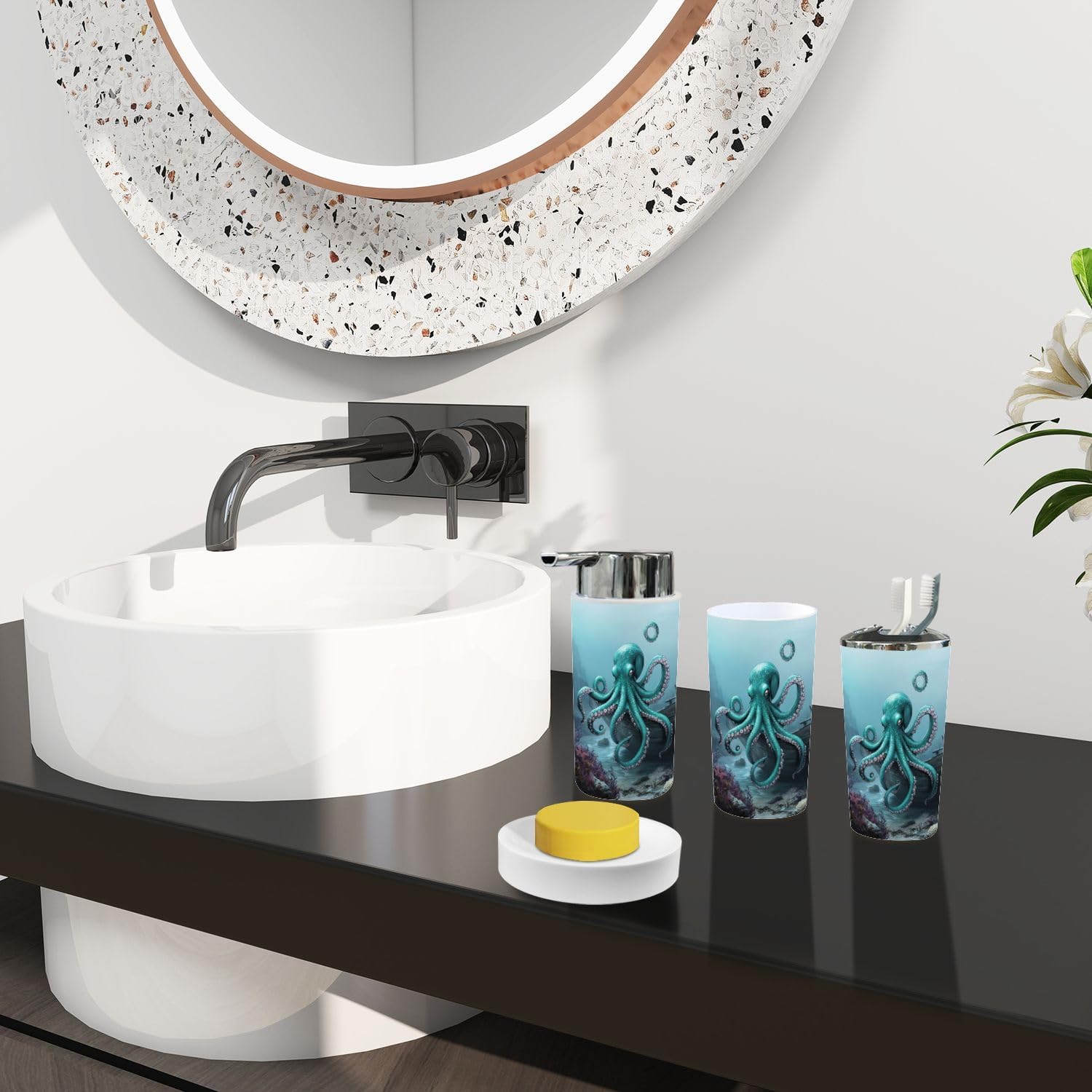 6 Piece Boho Ocean Scene Bathroom Accessory Set