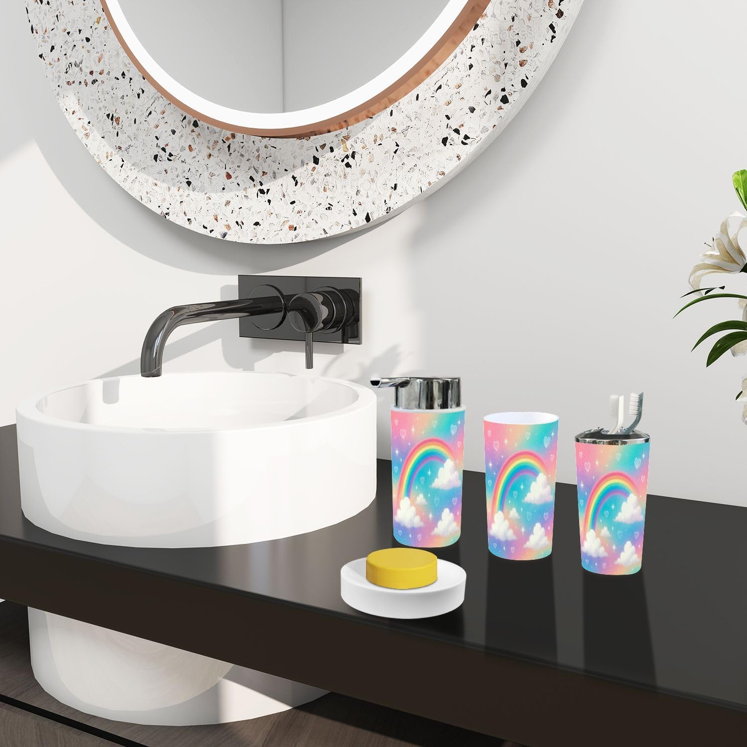 Boho Holographic Rainbow Trash Can and Accessories Set