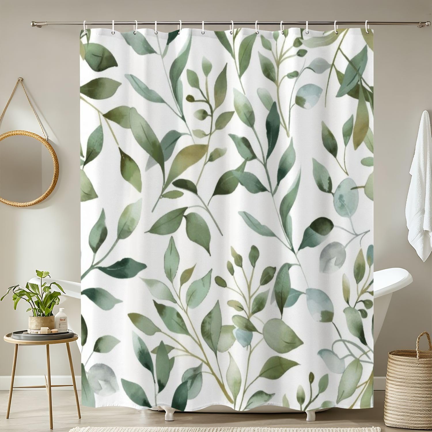 4 Pieces Shower Curtain Set with Rugs and Mats Abstract Flower Design