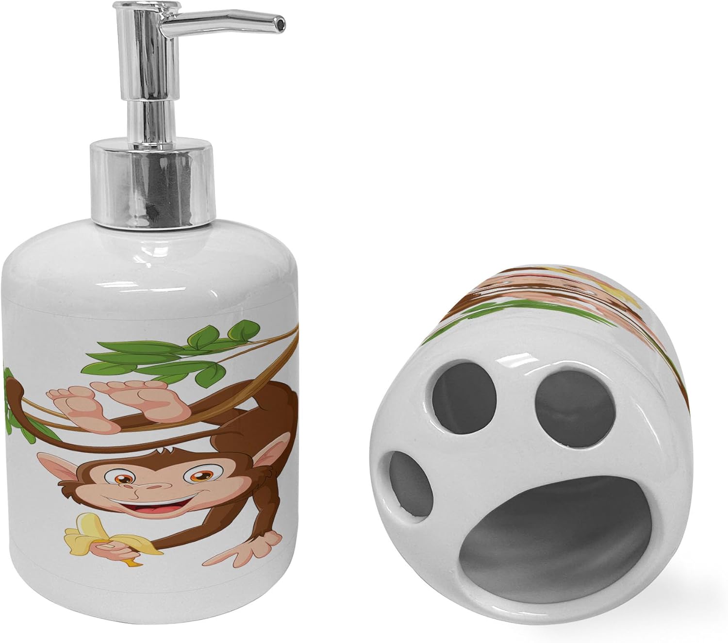 Ambesonne Cartoon Soap Dispenser and Toothbrush Holder Set 1