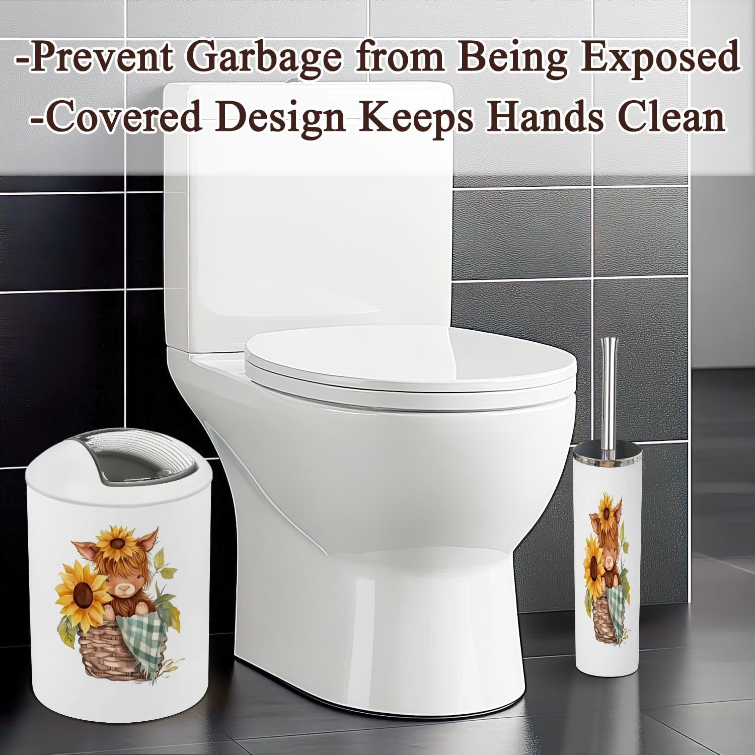6-Piece Bathroom Accessories Set with Baby Highland Cow Design