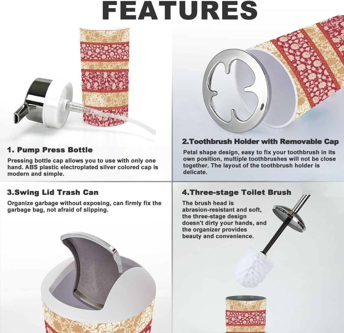 Traditional Chinese Floral 6-Piece Bathroom Accessories Set