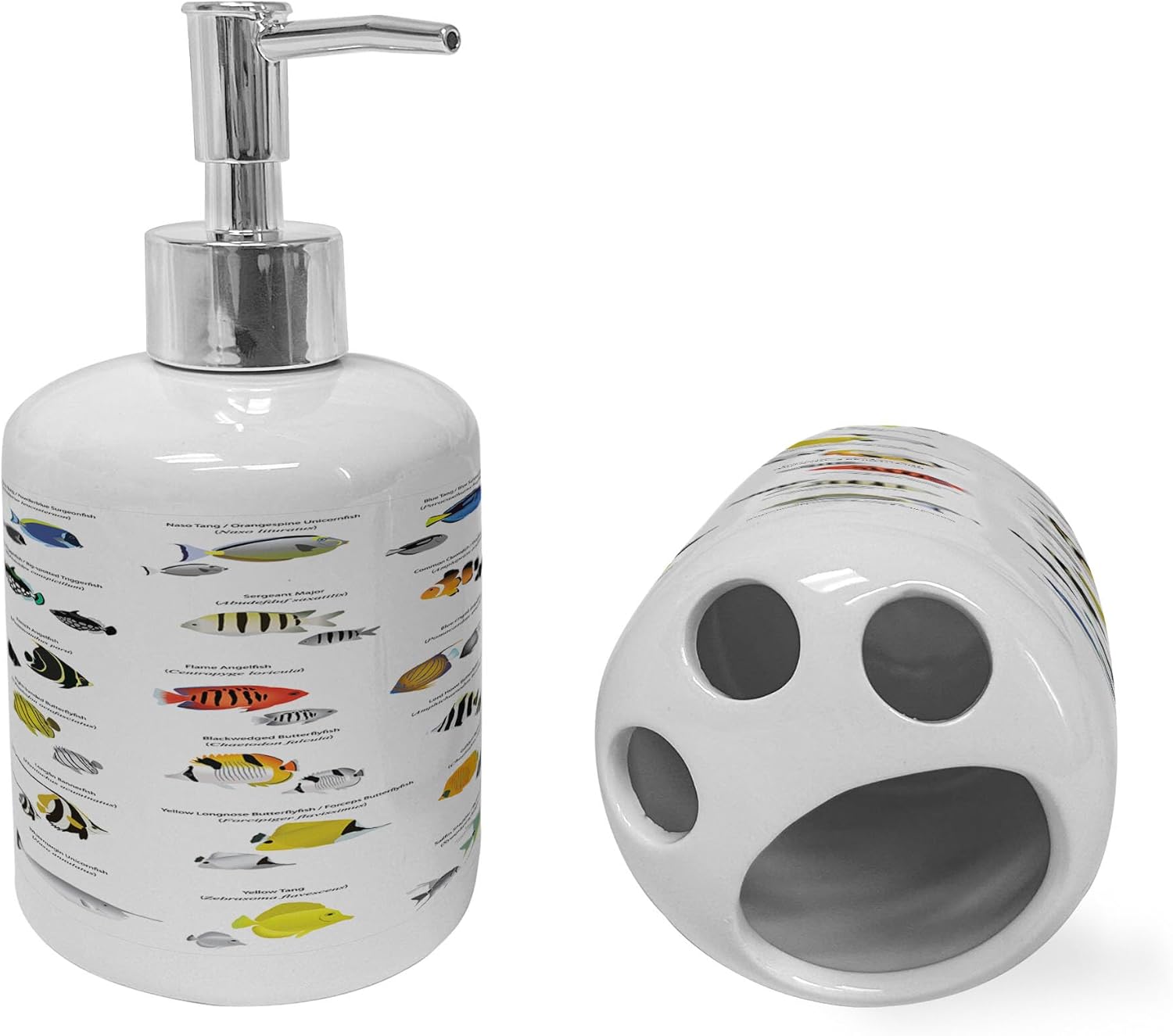 Ambesonne Ocean Fish Soap Dispenser Toothbrush Holder Set 1