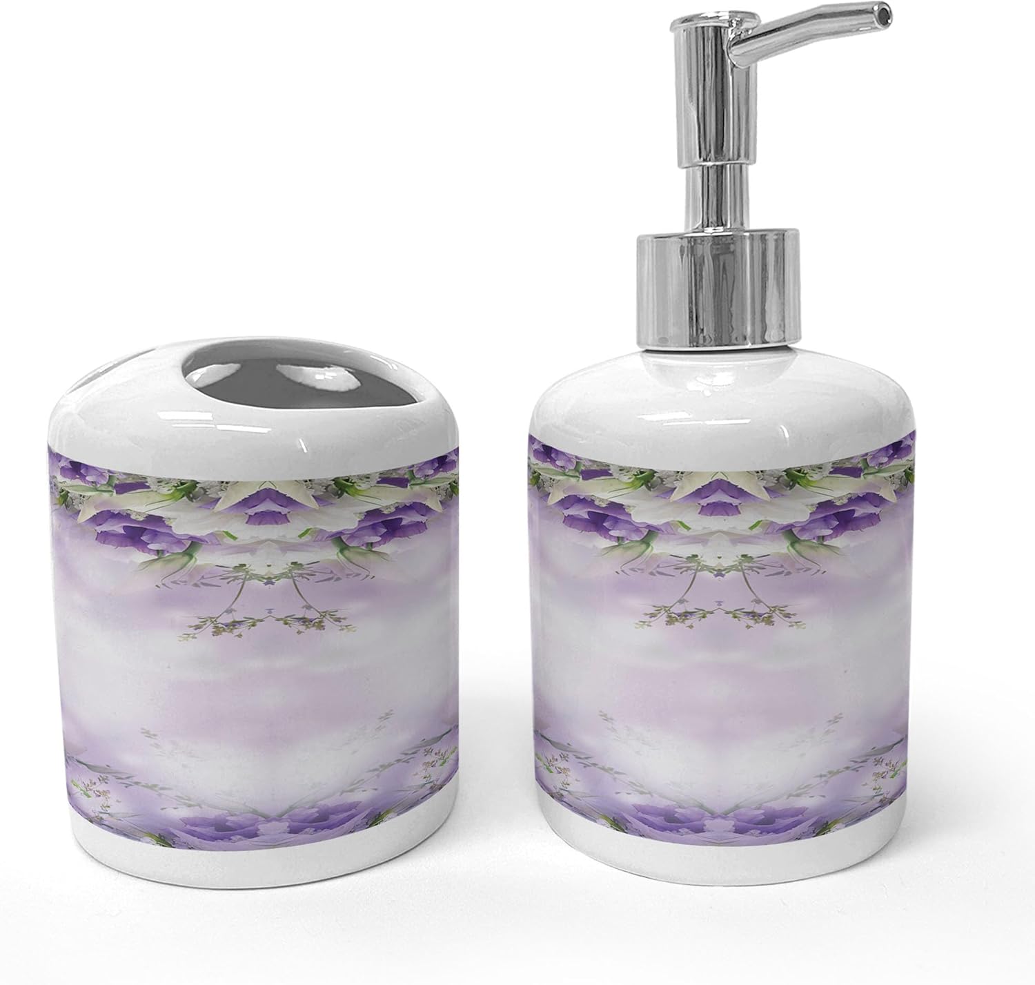 Ambesonne Floral Soap Dispenser Toothbrush Holder Set 1