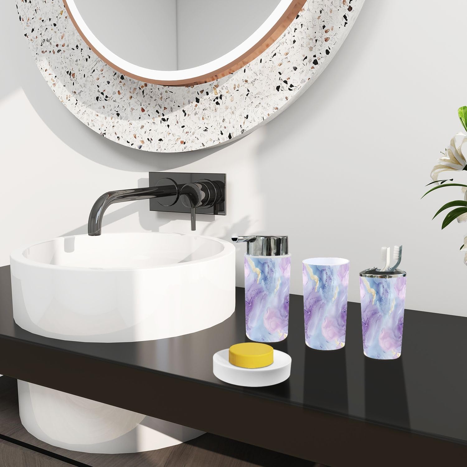 Boho Blue Glitter Bathroom Accessory Set 6 Piece 1