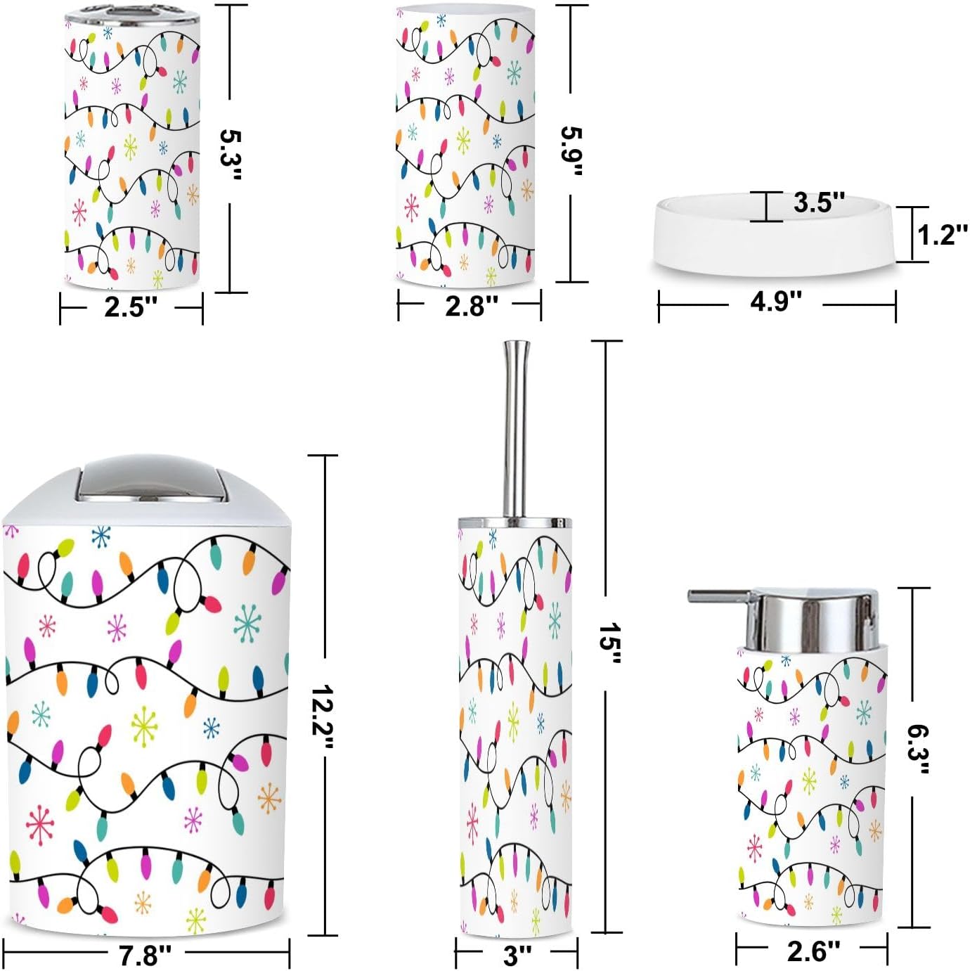 6 Piece Bathroom Accessories Set with Christmas Light Snowflakes Design