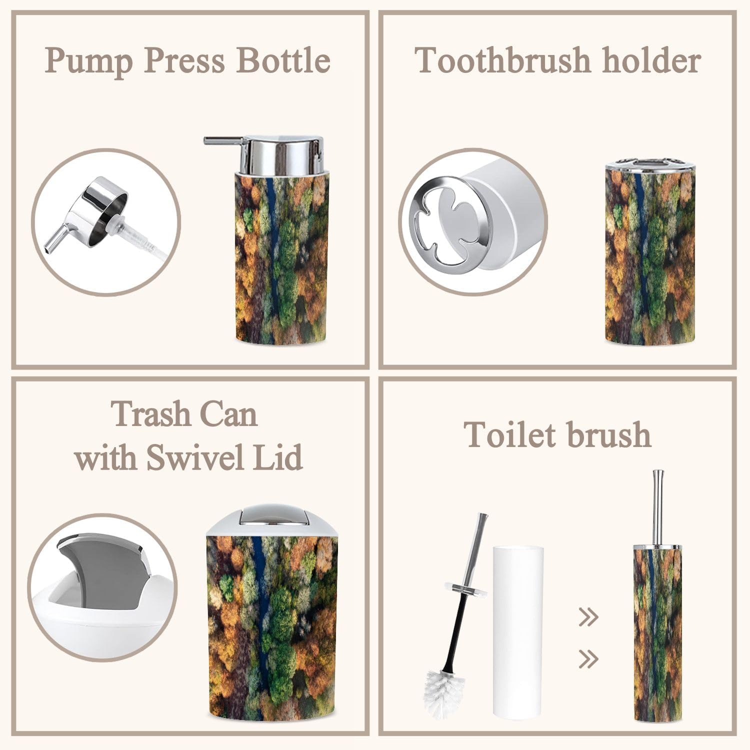 6 Piece Autumn Woodland Bathroom Accessories Set