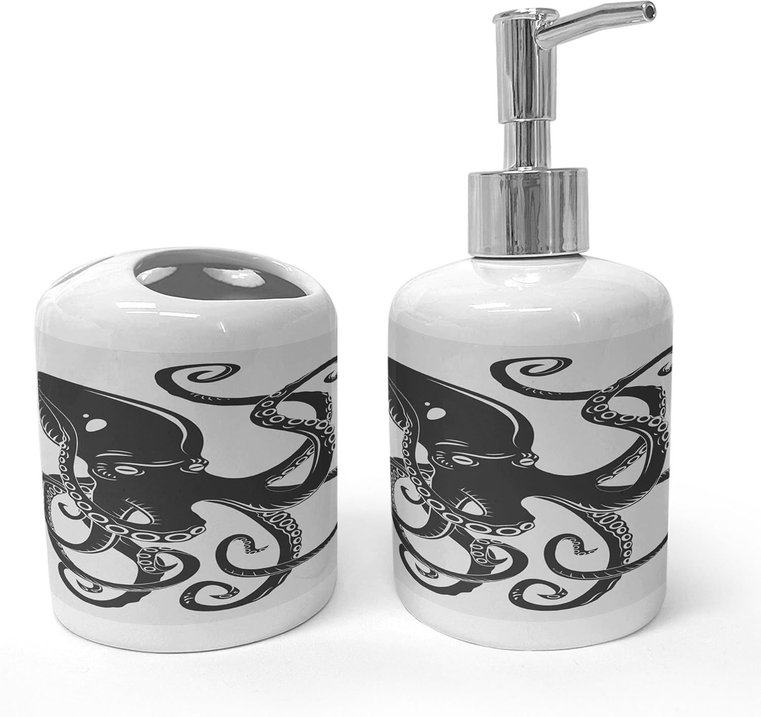 Ambesonne Octopus Soap Dispenser Toothbrush Holder Set 1