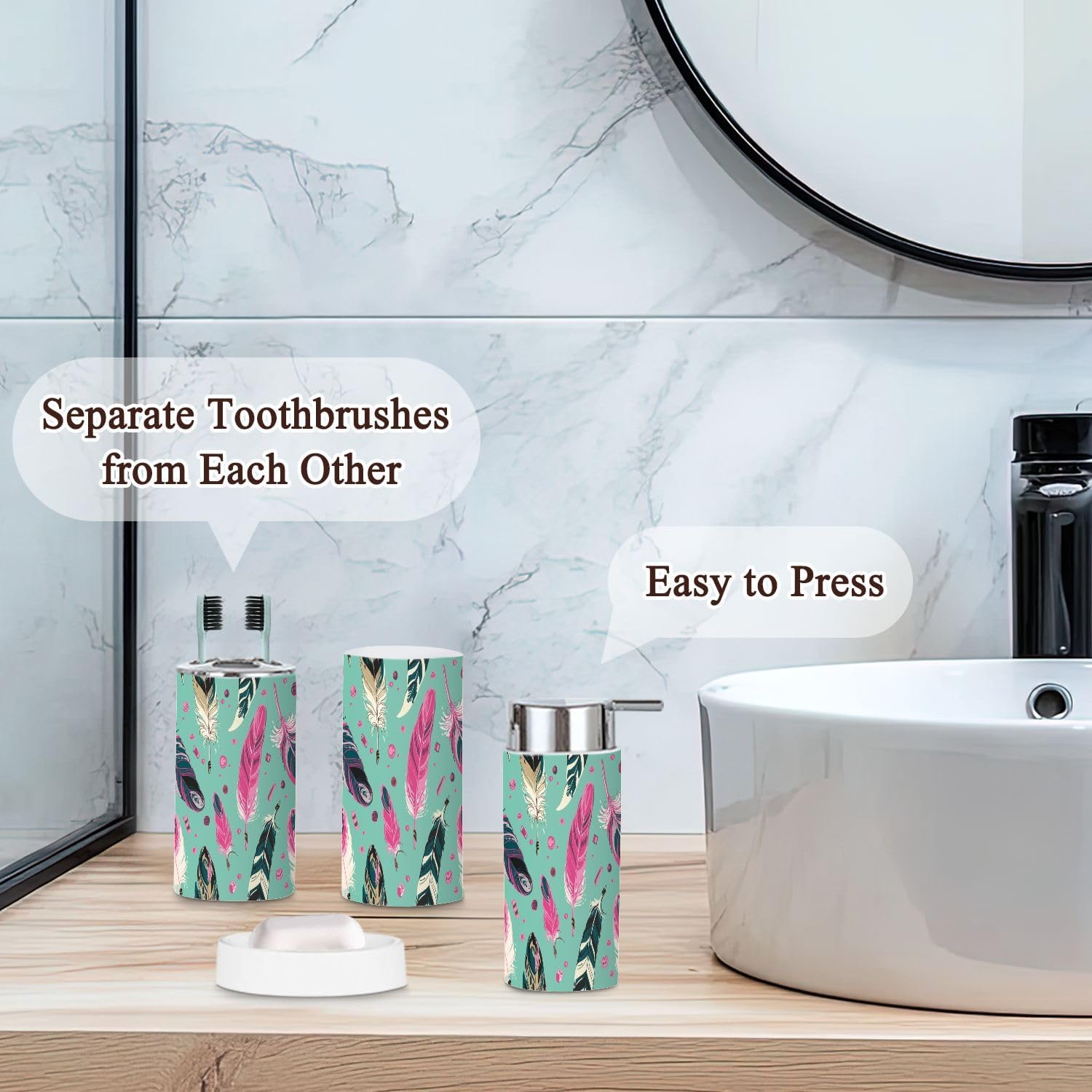 JBNJANKDAV 6-Piece Ethnic Feathers Bathroom Accessories Set