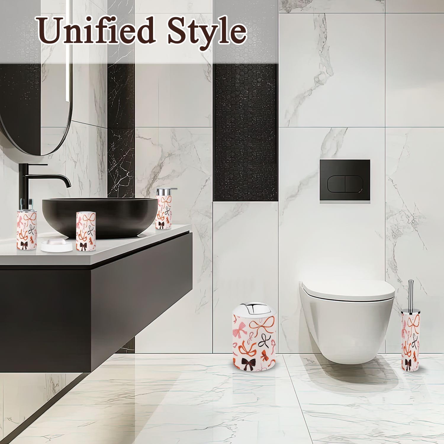 6 Piece Boho Bathroom Accessories Set with Red Bow Knots 1