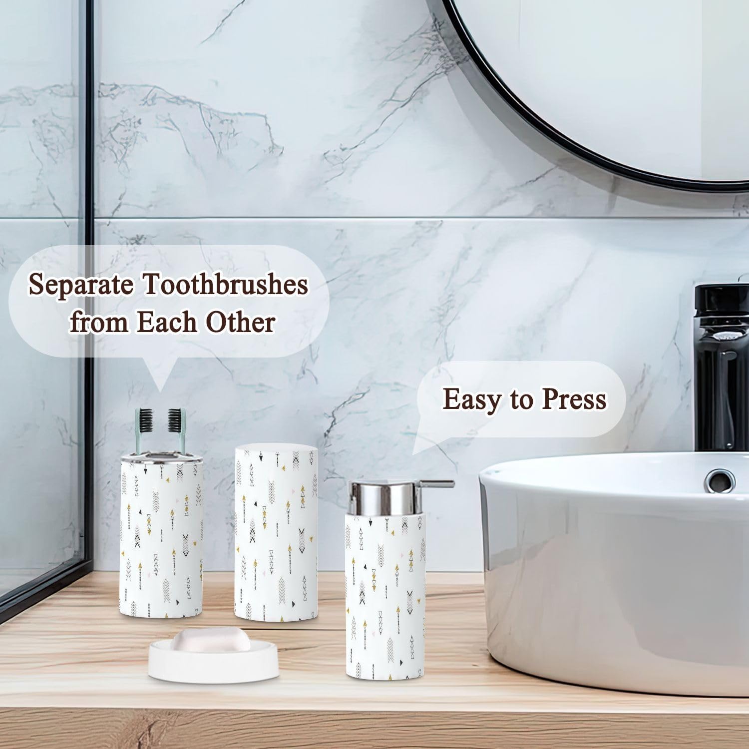 Modern Bathroom Accessories Set 6 Pcs in Black and Gold
