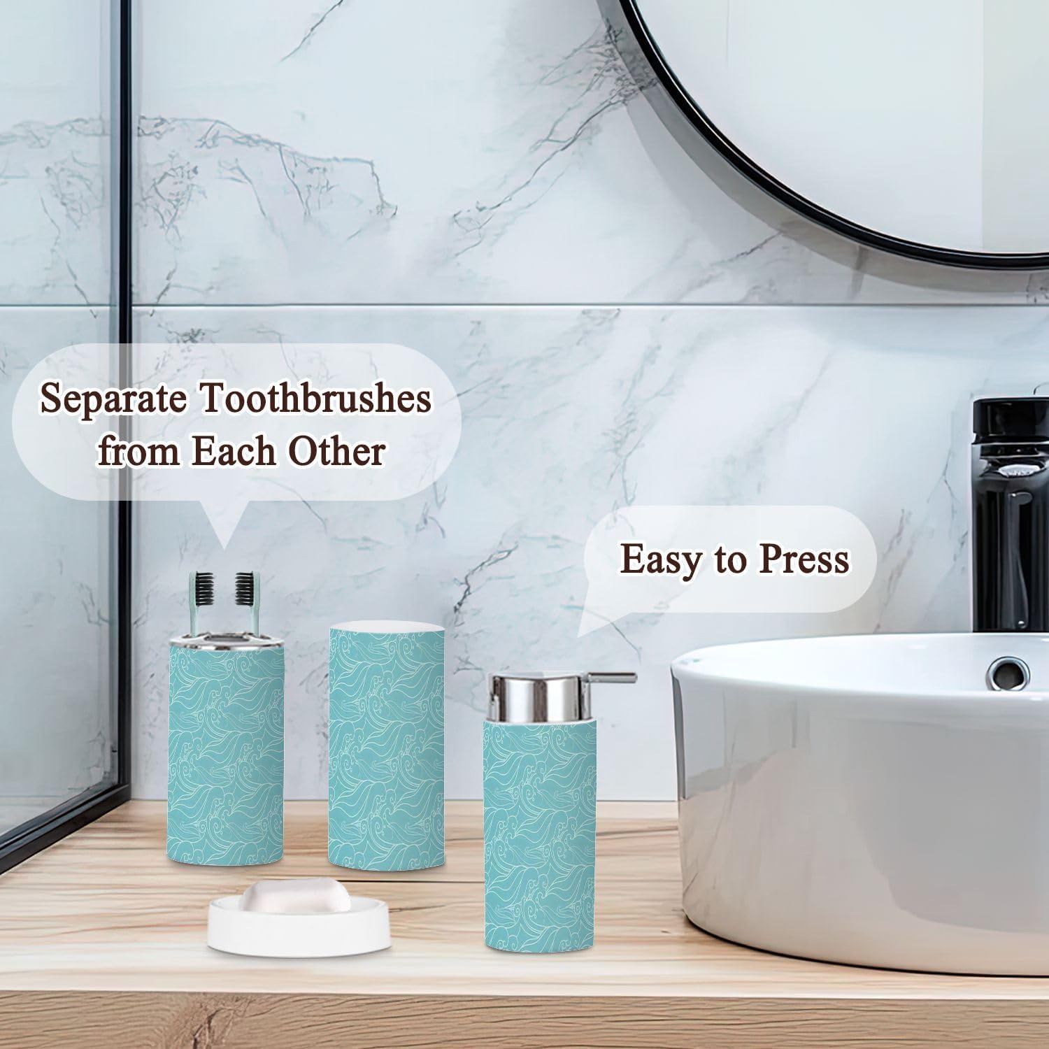 Sea Waves Bathroom Accessories Set 6 Pcs 1