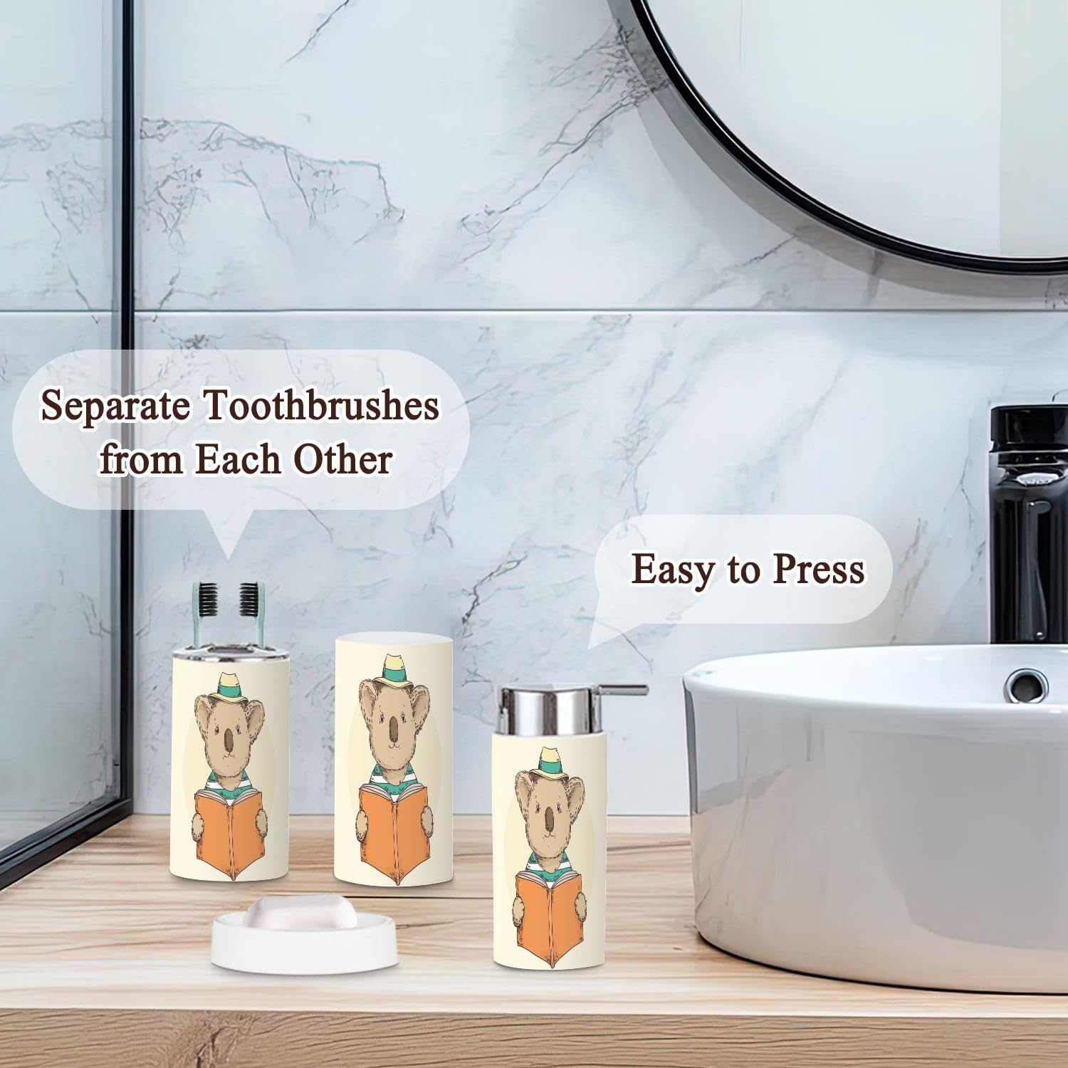 6 Pcs Cute Bathroom Accessories Set with Koala Hat and Reading Book