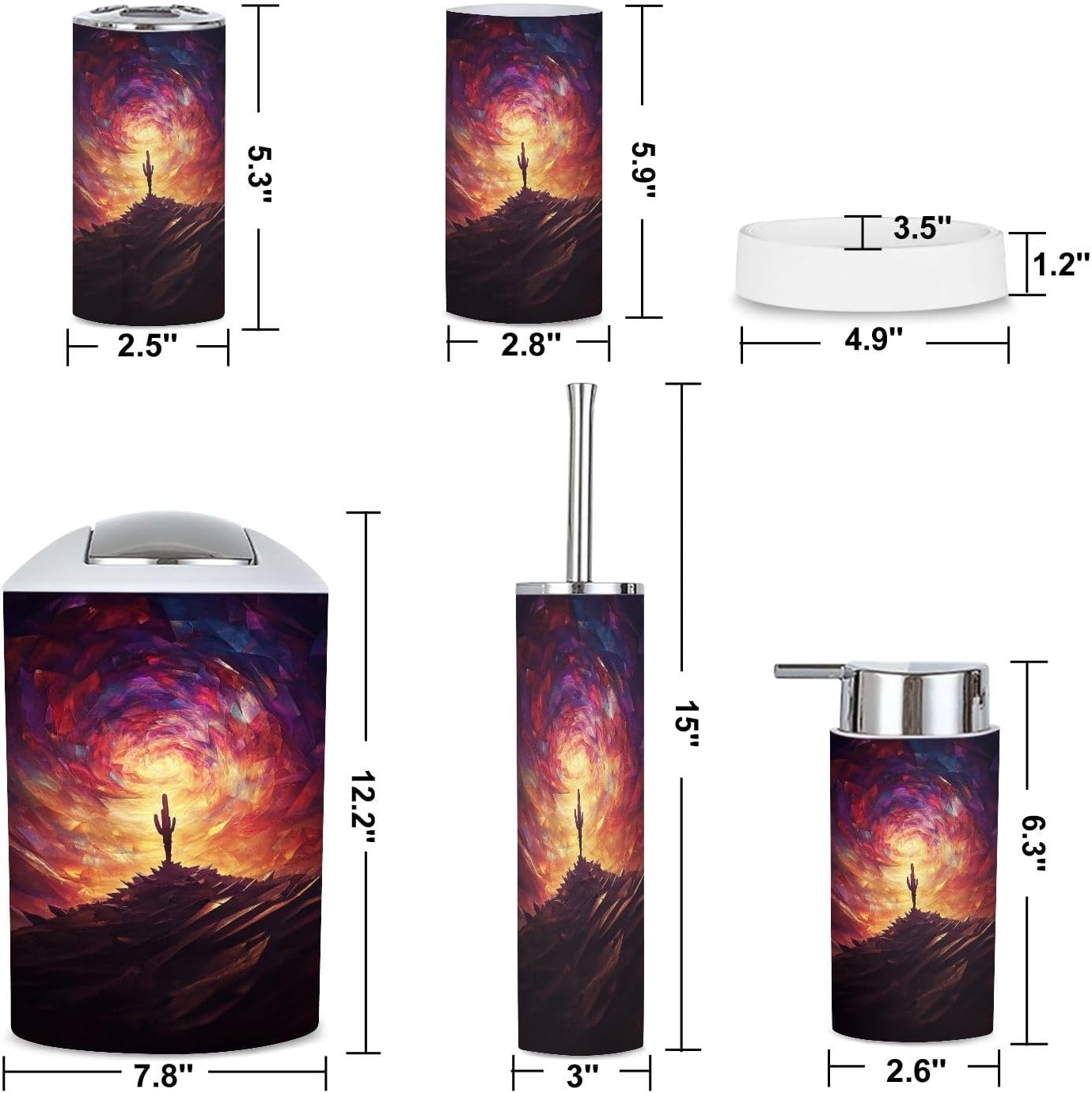 6 Piece Desert Cactus Bathroom Accessories Set