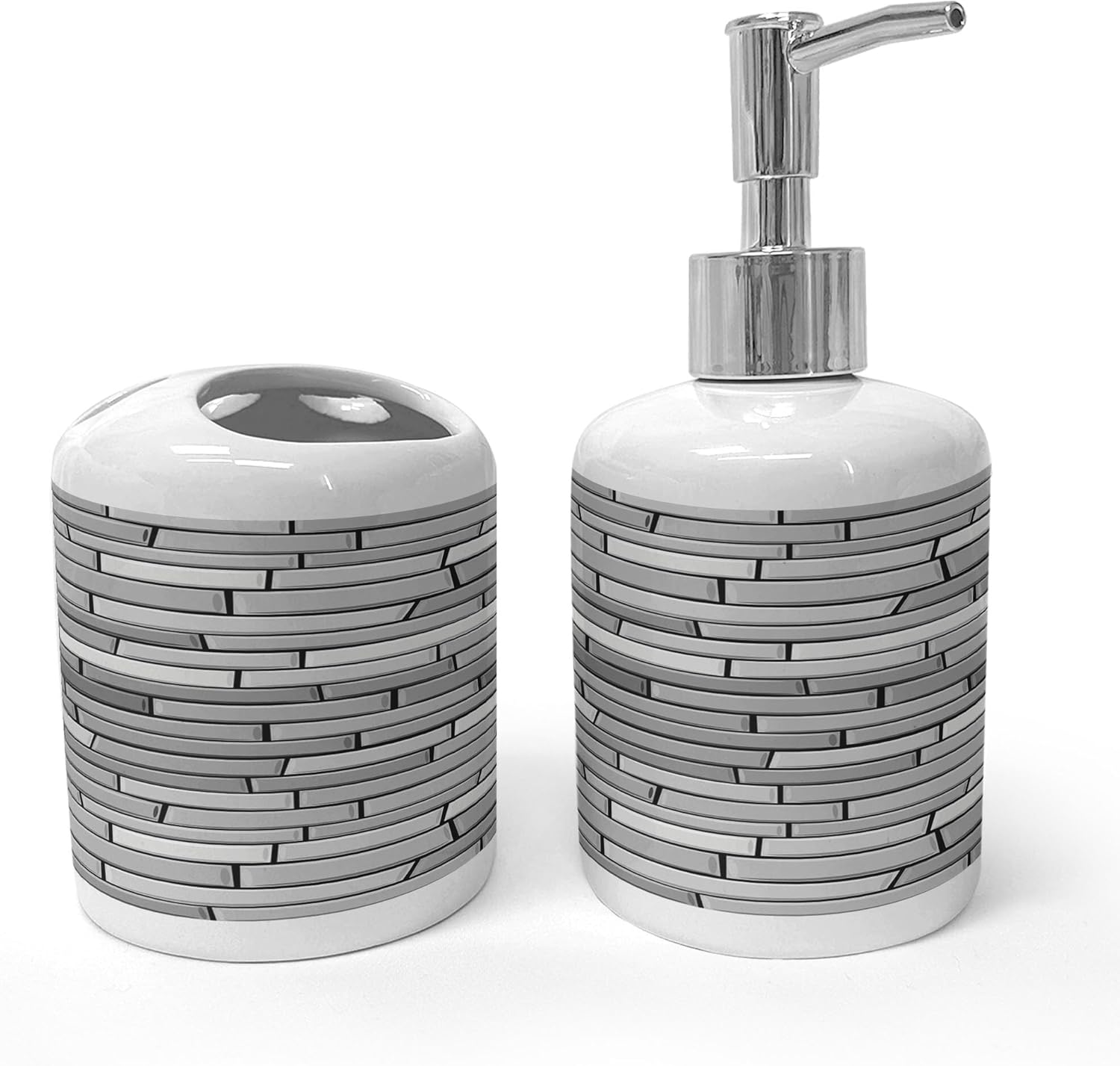 Ambesonne Grey Ceramic Soap Toothbrush Holder Set 1