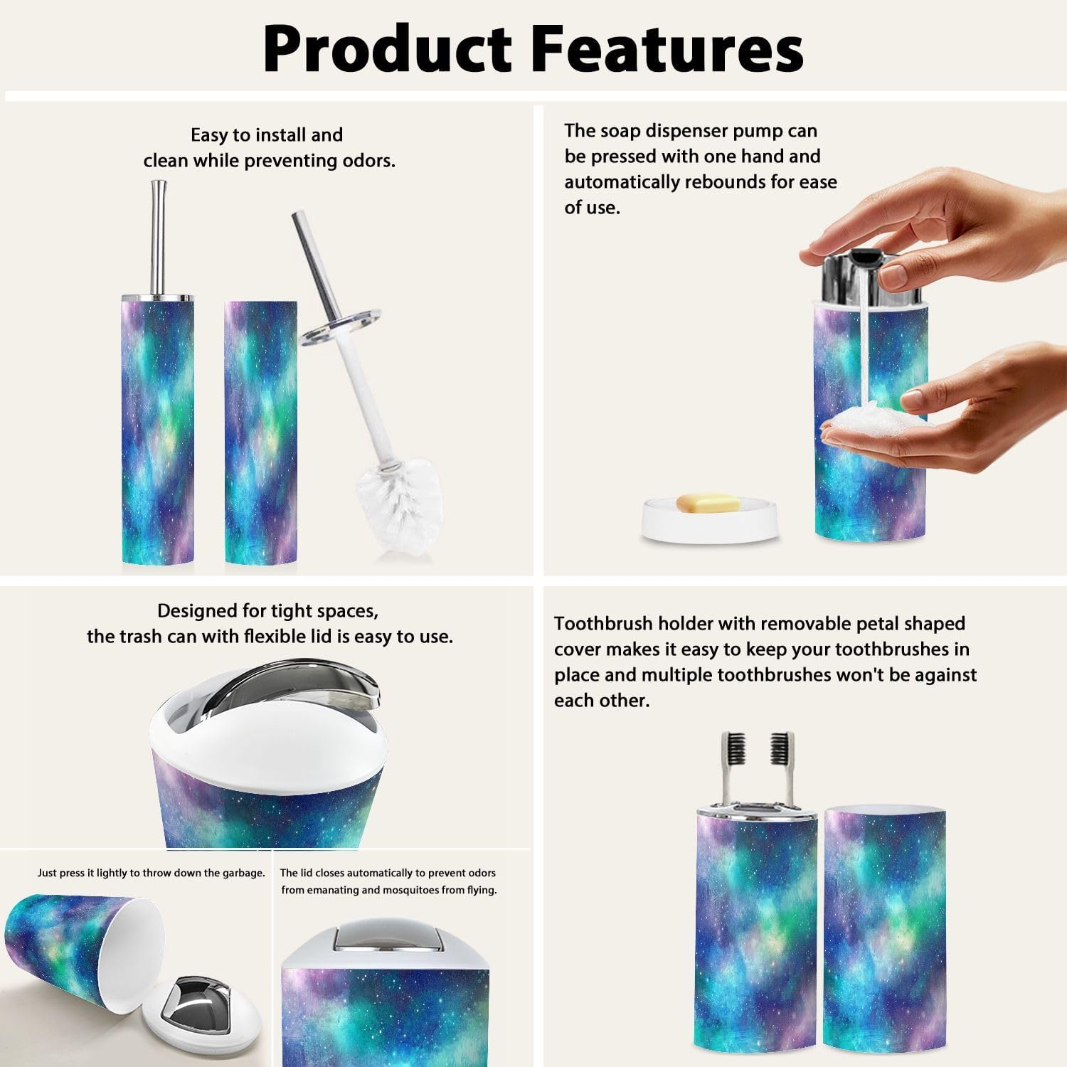 Boho Galaxy Bathroom Accessory Set 6 Piece 1
