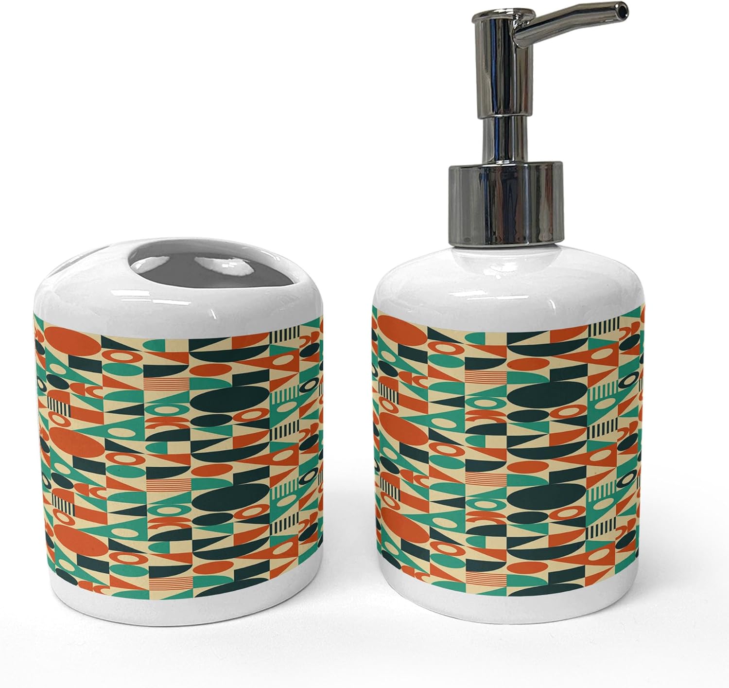 Ambesonne Geometric Soap Toothbrush Holder Set 2 Pcs Mid-Century Style