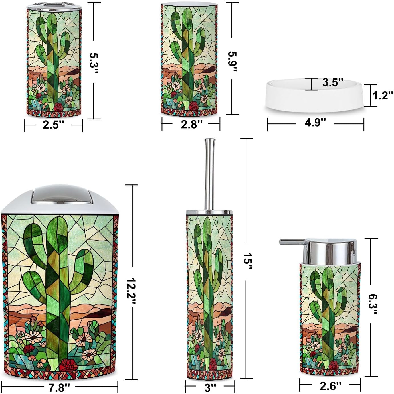 6 Piece Vibrant Stained Glass Bathroom Accessories Set
