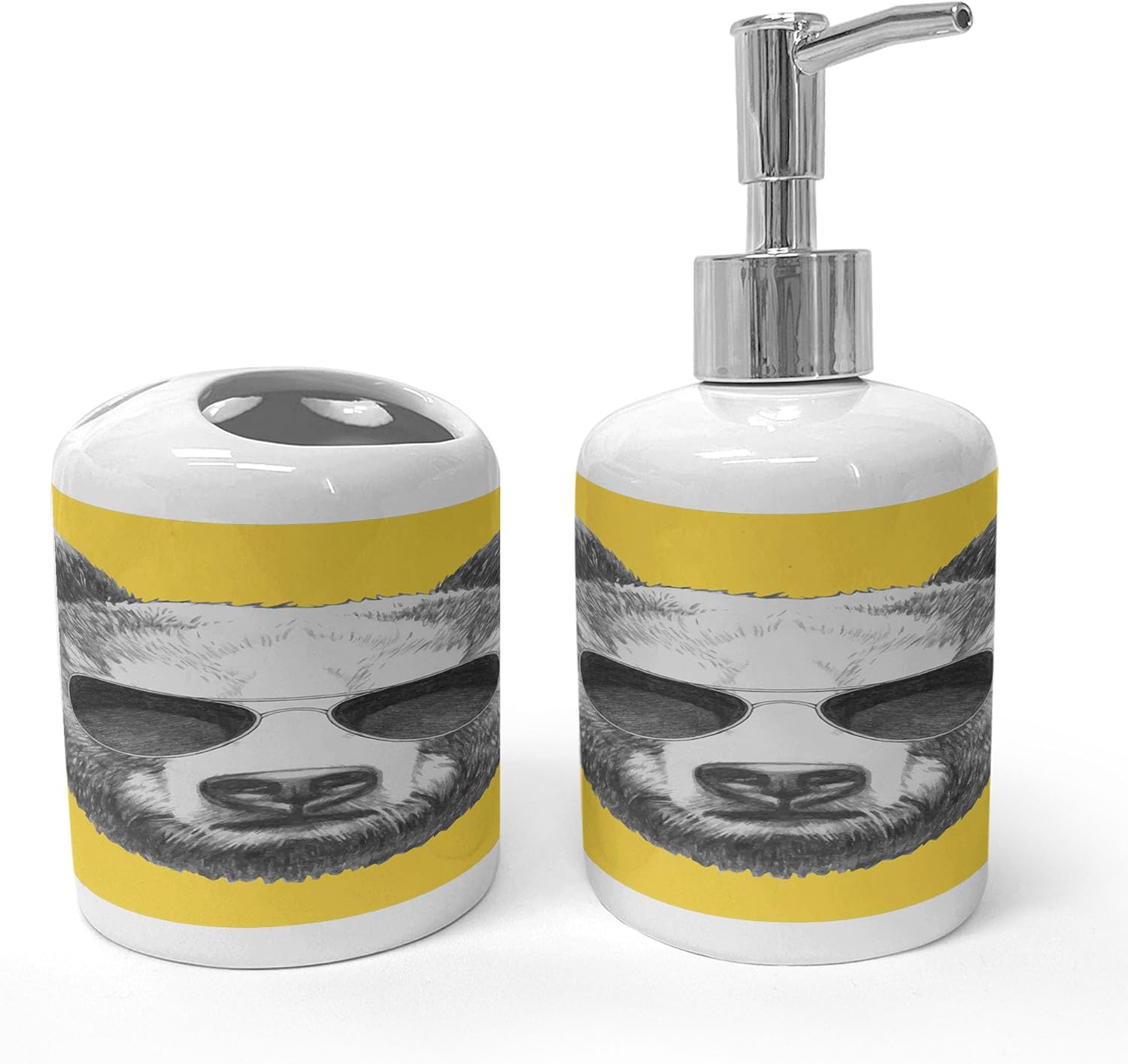 Ambesonne Ceramic Soap Toothbrush Holder Set 2 Pcs Bear Design
