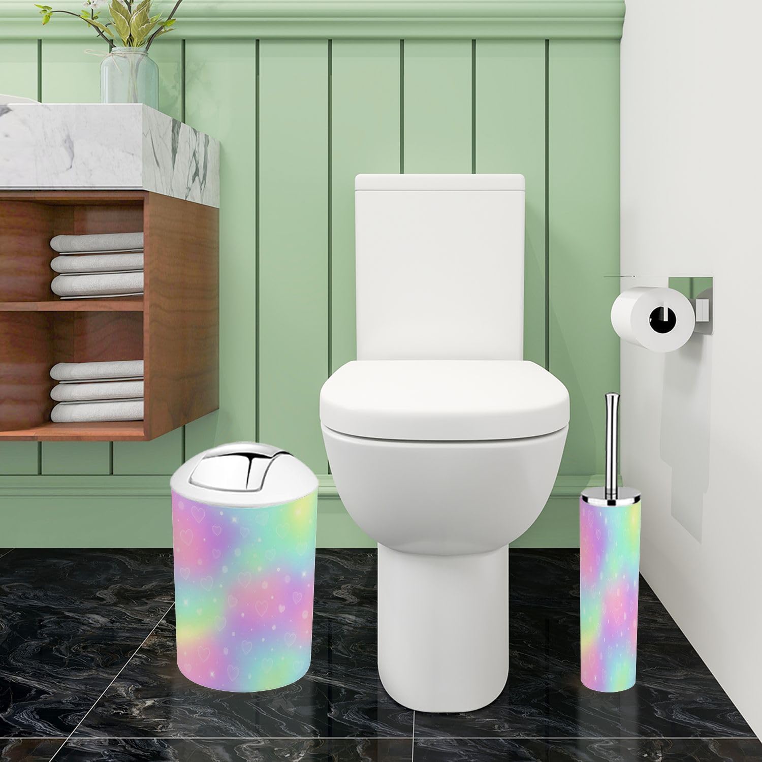 Boho Rainbow Holographic Bathroom Accessory Set 6 Piece