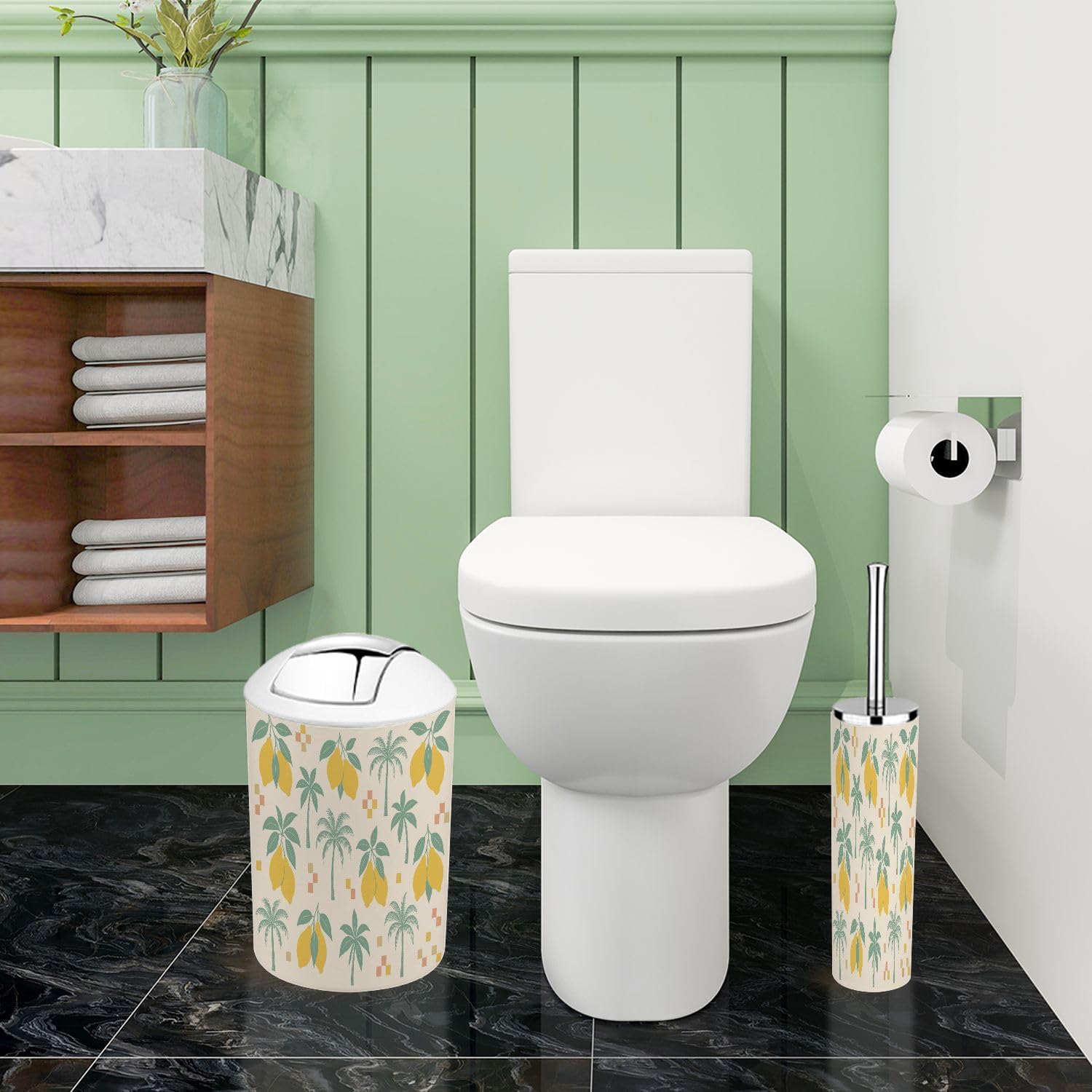 Boho Trash Can Set 6 Piece Bathroom Accessories