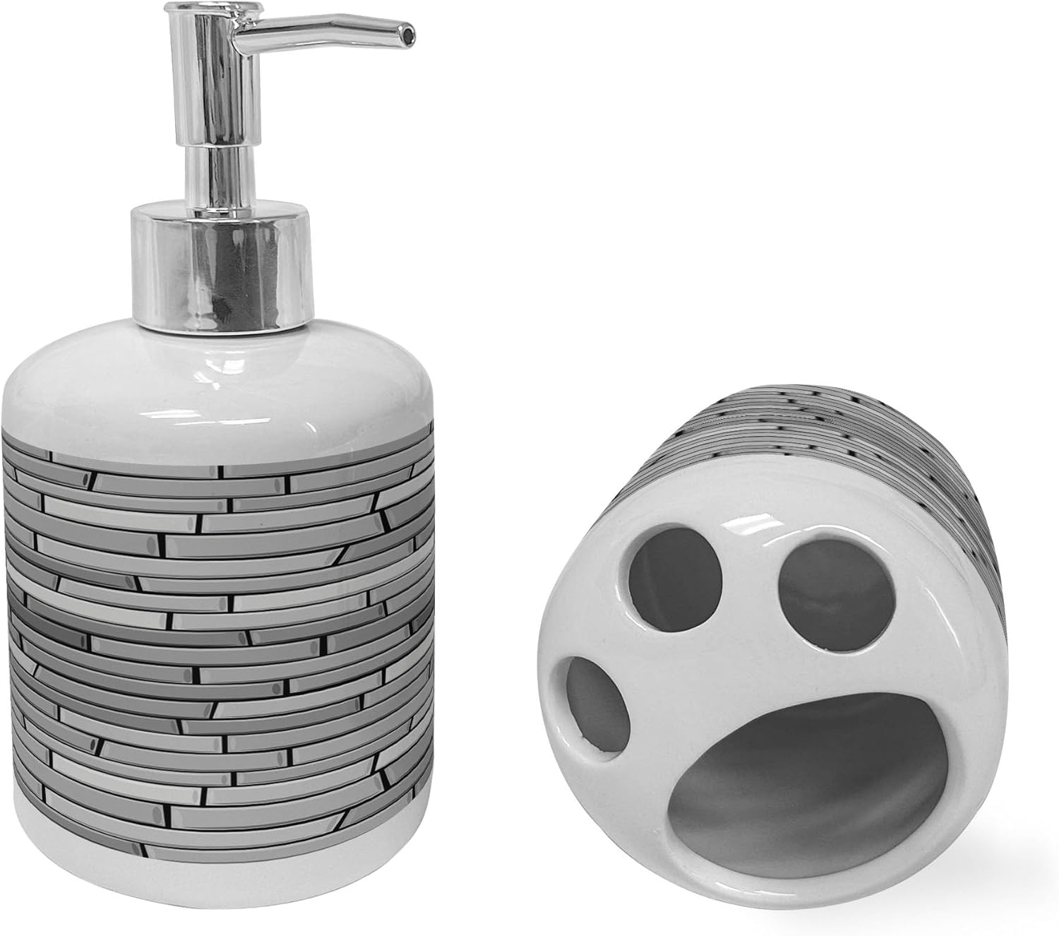 Ambesonne Grey Ceramic Soap Toothbrush Holder Set 1