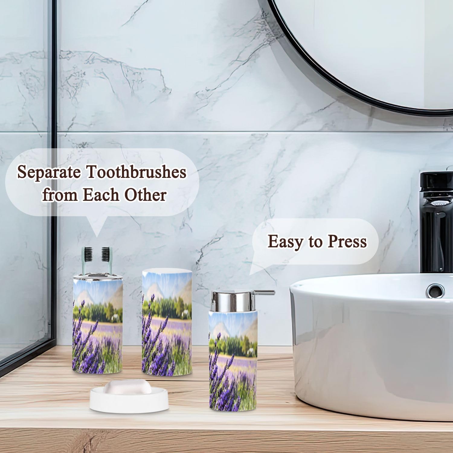 6 Piece Lavender Field Bathroom Accessories Set 1