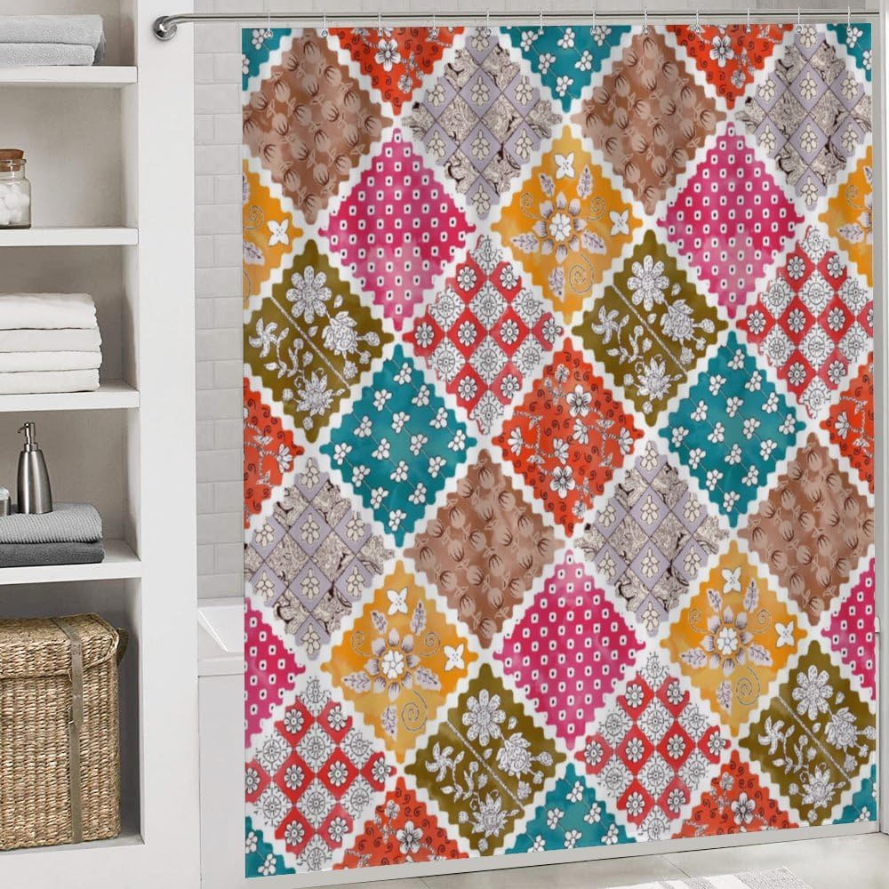 Kuizee 4-Piece Shower Curtain Set with Non-Slip Rugs and 12 Hooks