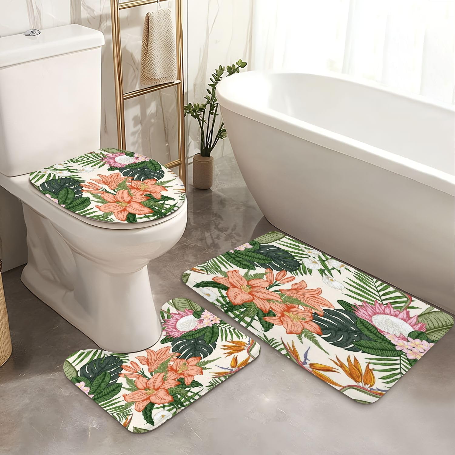 4-Piece JCOOKLOFTS Shower Curtain Set with Rugs