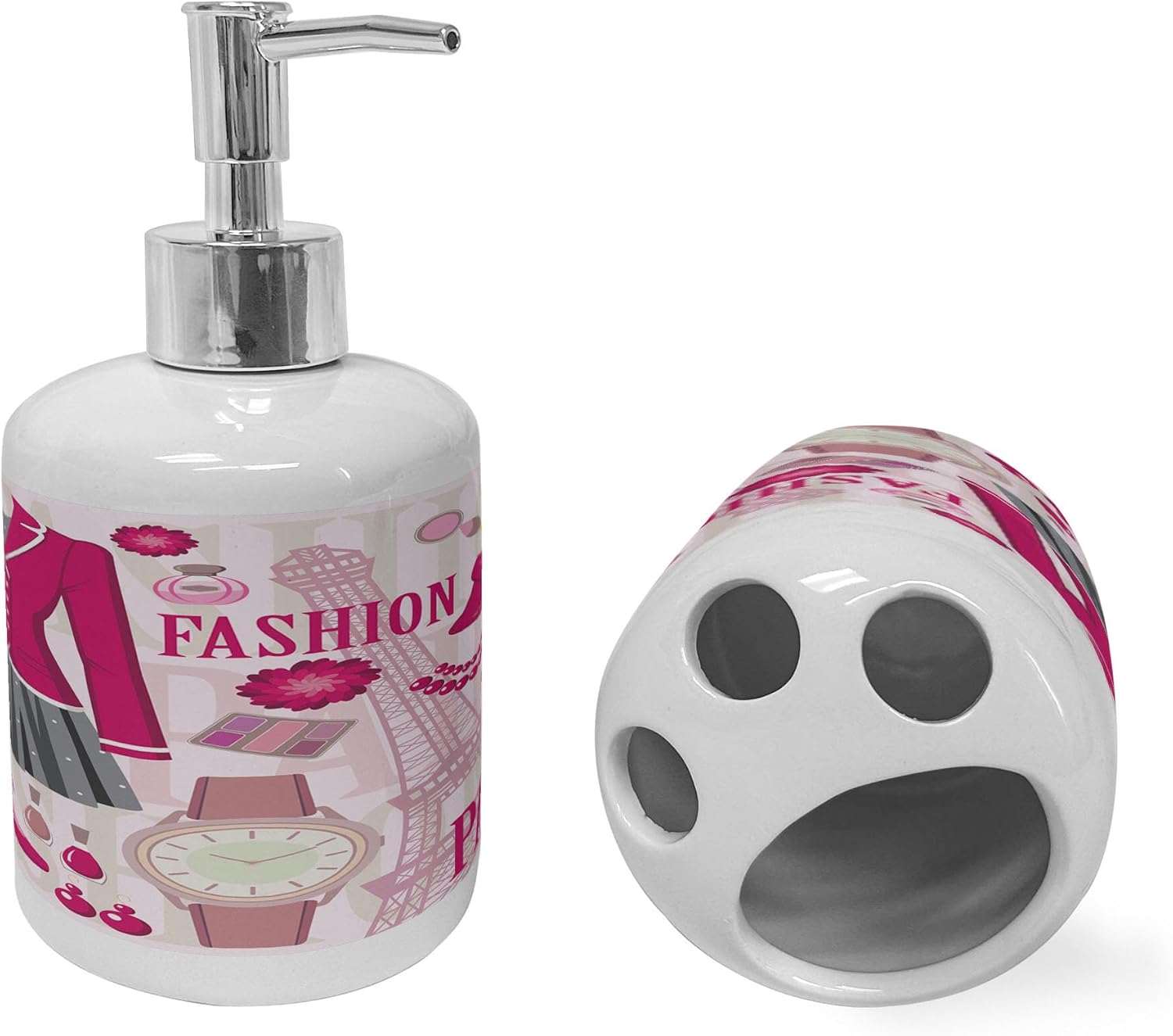 Ambesonne 2 Pc Parisian Ceramic Soap Toothbrush Set